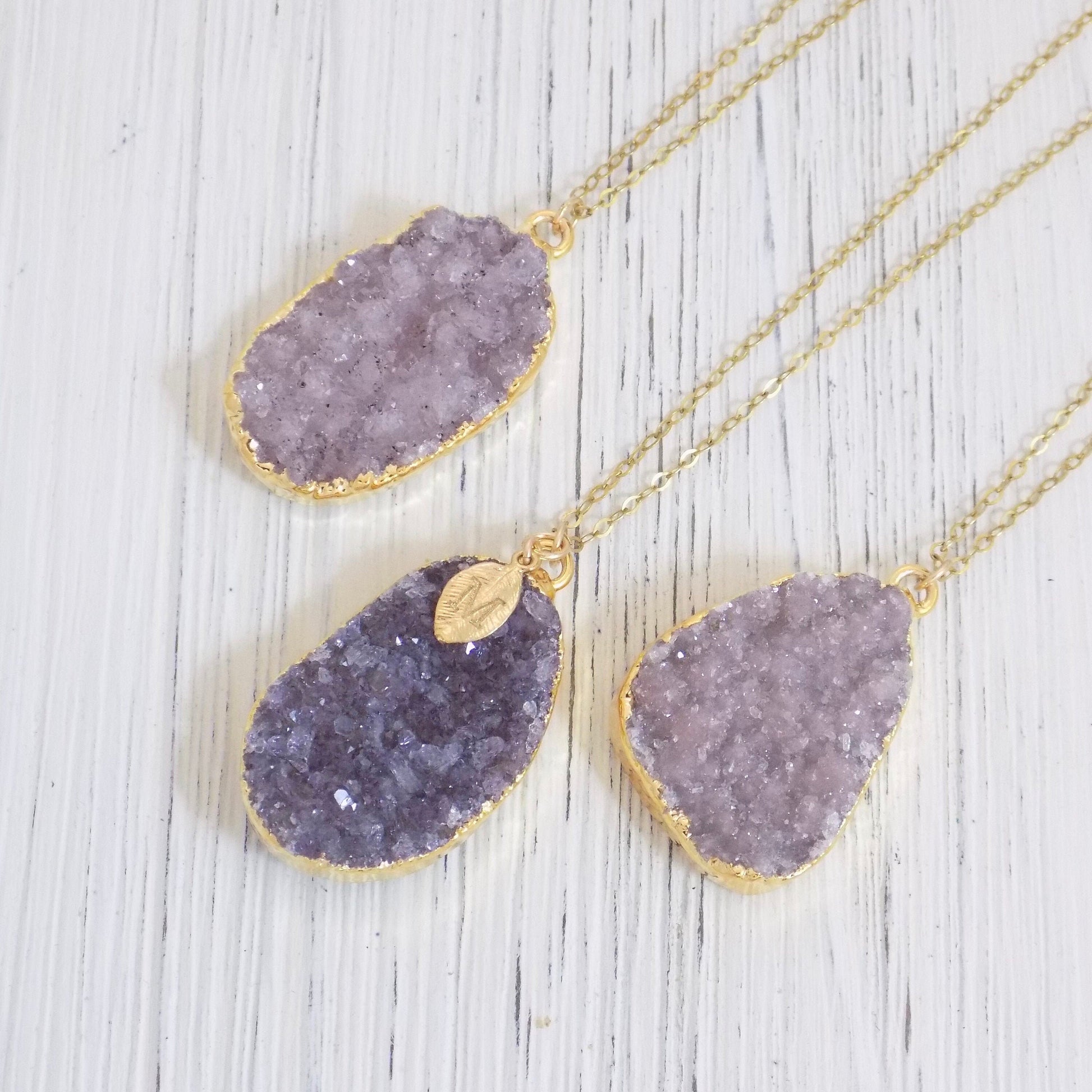 Personalized Raw Amethyst Necklace - Druzy Pendant Necklace