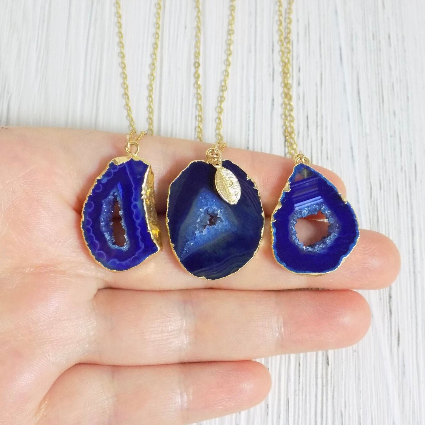 Druzy Necklace, Blue Agate Necklace, Geode Necklace Gold, Drussy Gemstone Pendant, Boho Layering Necklace, September Birthday Gift, G12-92