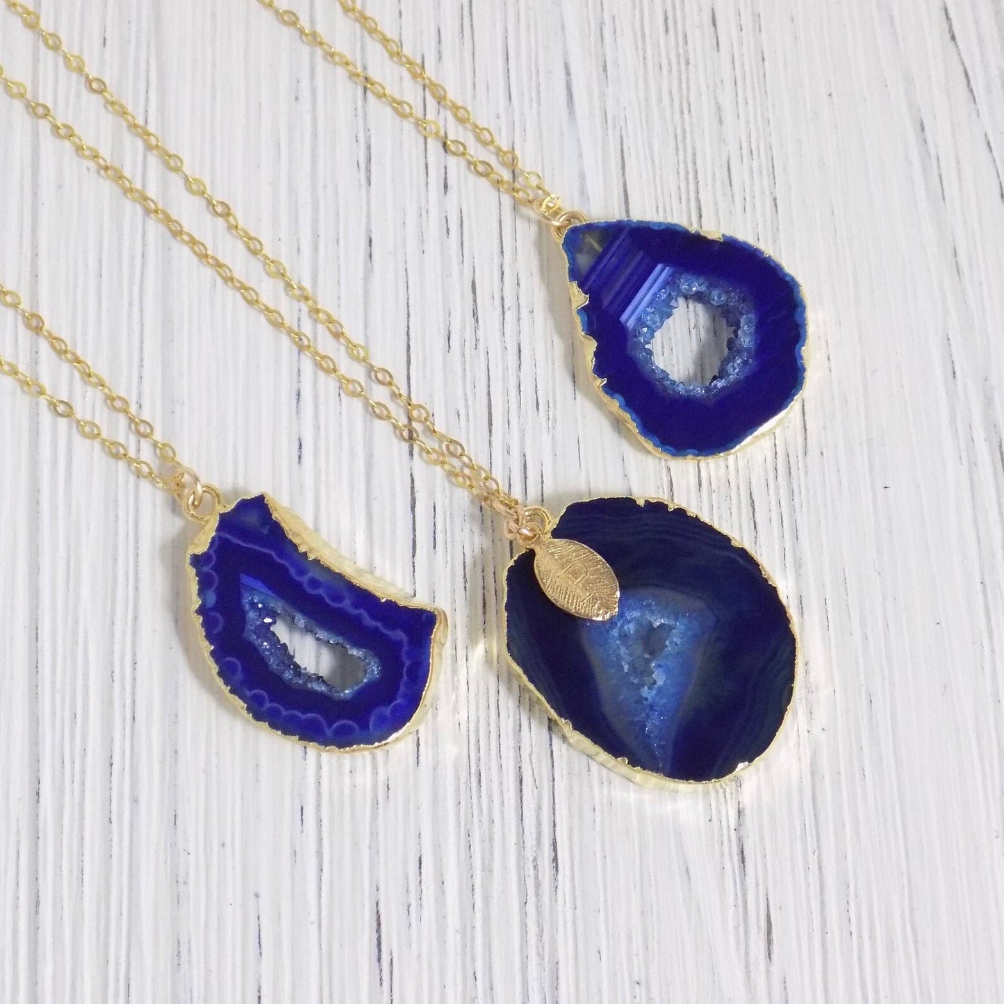 Druzy Necklace, Blue Agate Necklace, Geode Necklace Gold, Drussy Gemstone Pendant, Boho Layering Necklace, September Birthday Gift, G12-92