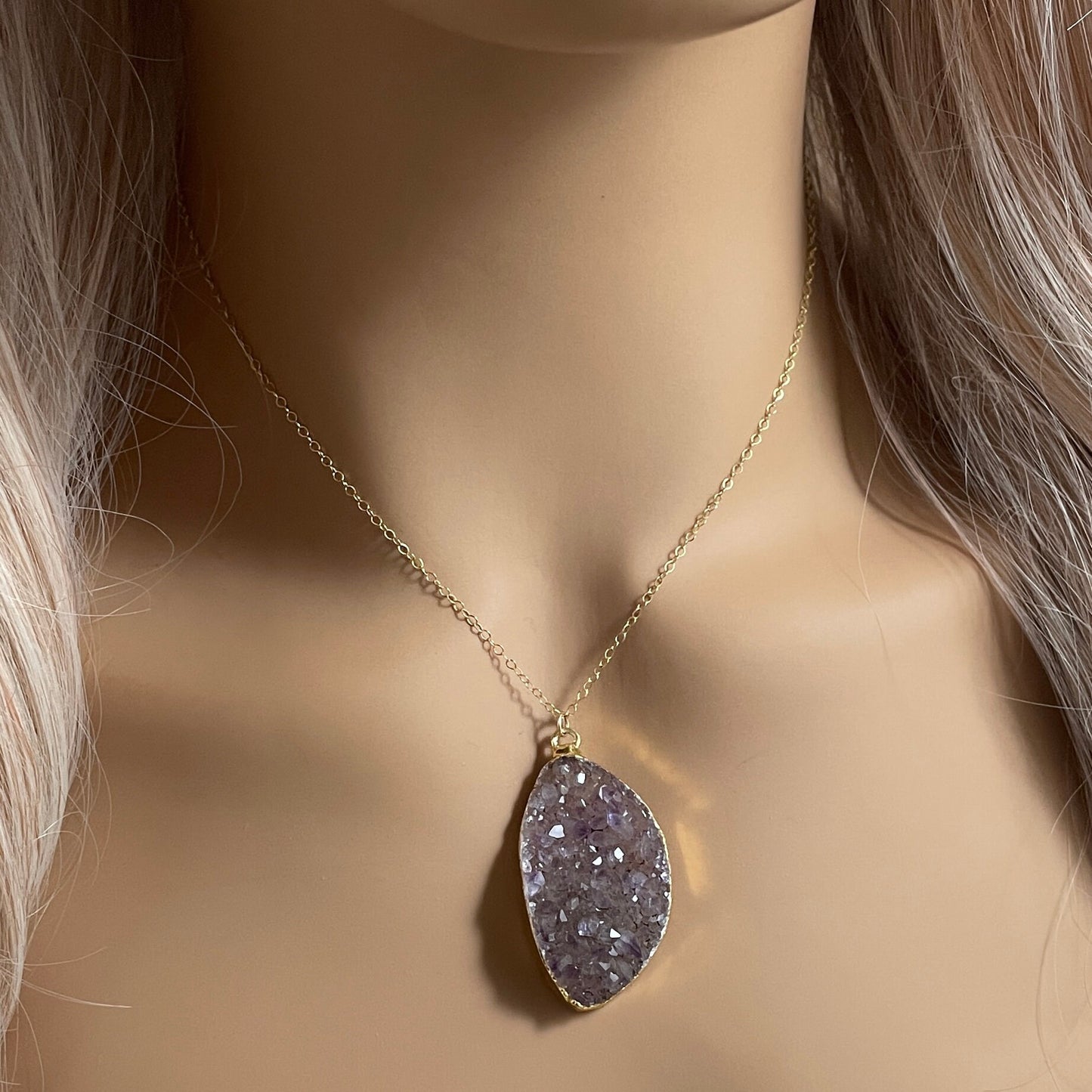 Personalized Raw Amethyst Necklace - Druzy Pendant Necklace