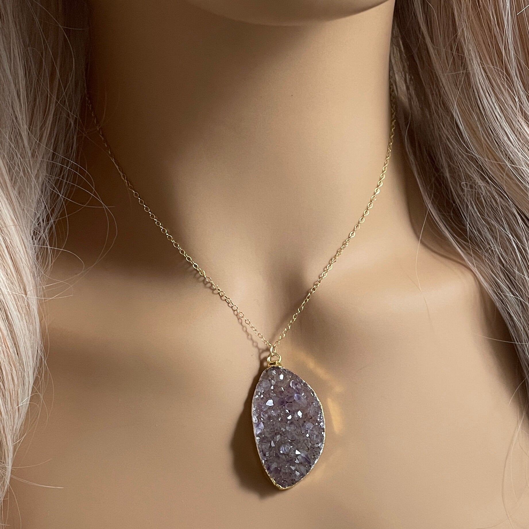 Personalized Raw Amethyst Necklace - Druzy Pendant Necklace