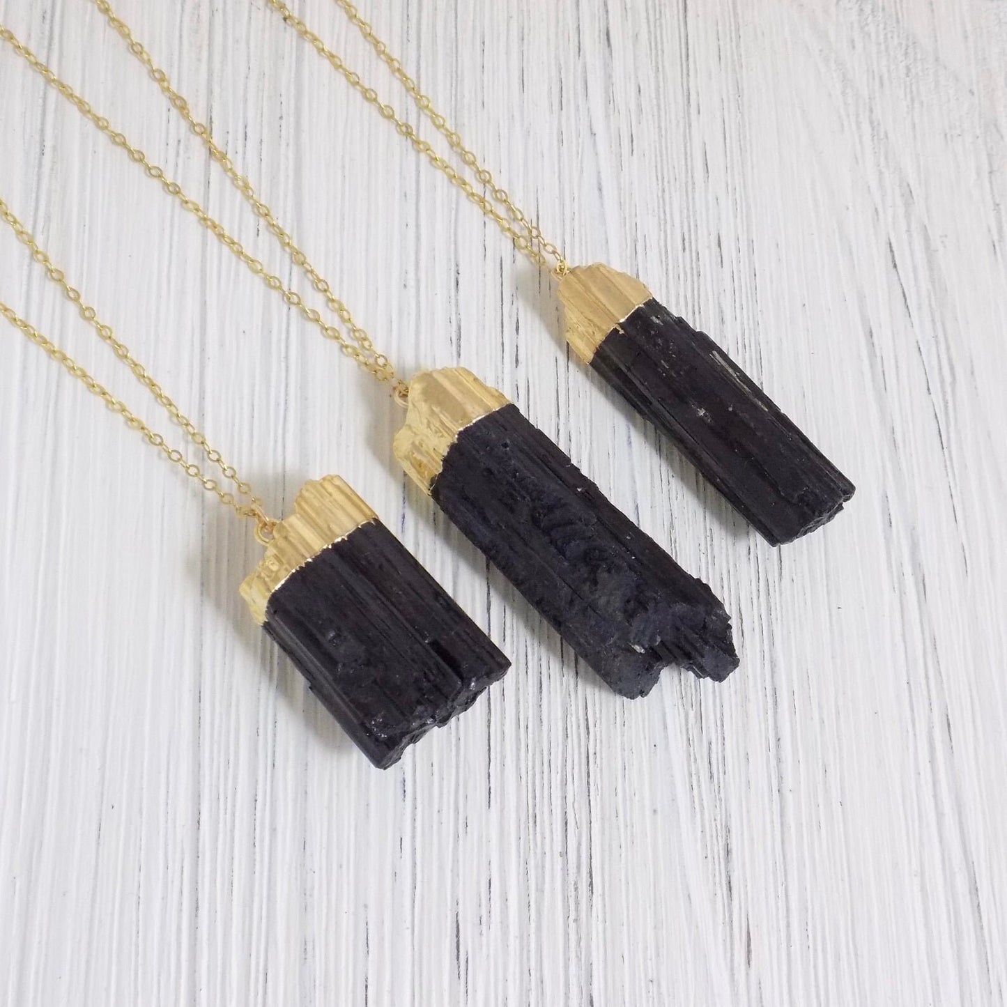 Raw Black Tourmaline Pendant Necklace Gold - Christmas Gift Women