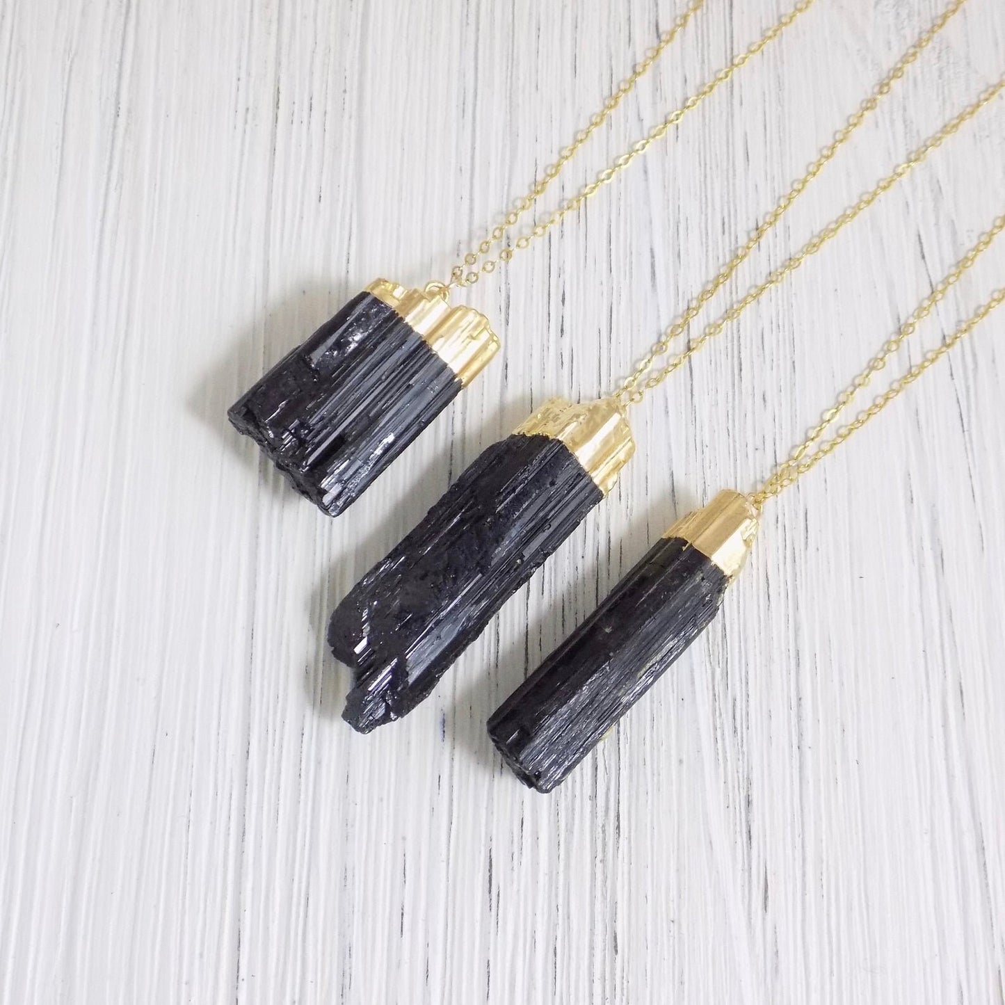 Raw Black Tourmaline Pendant Necklace Gold - Christmas Gift Women