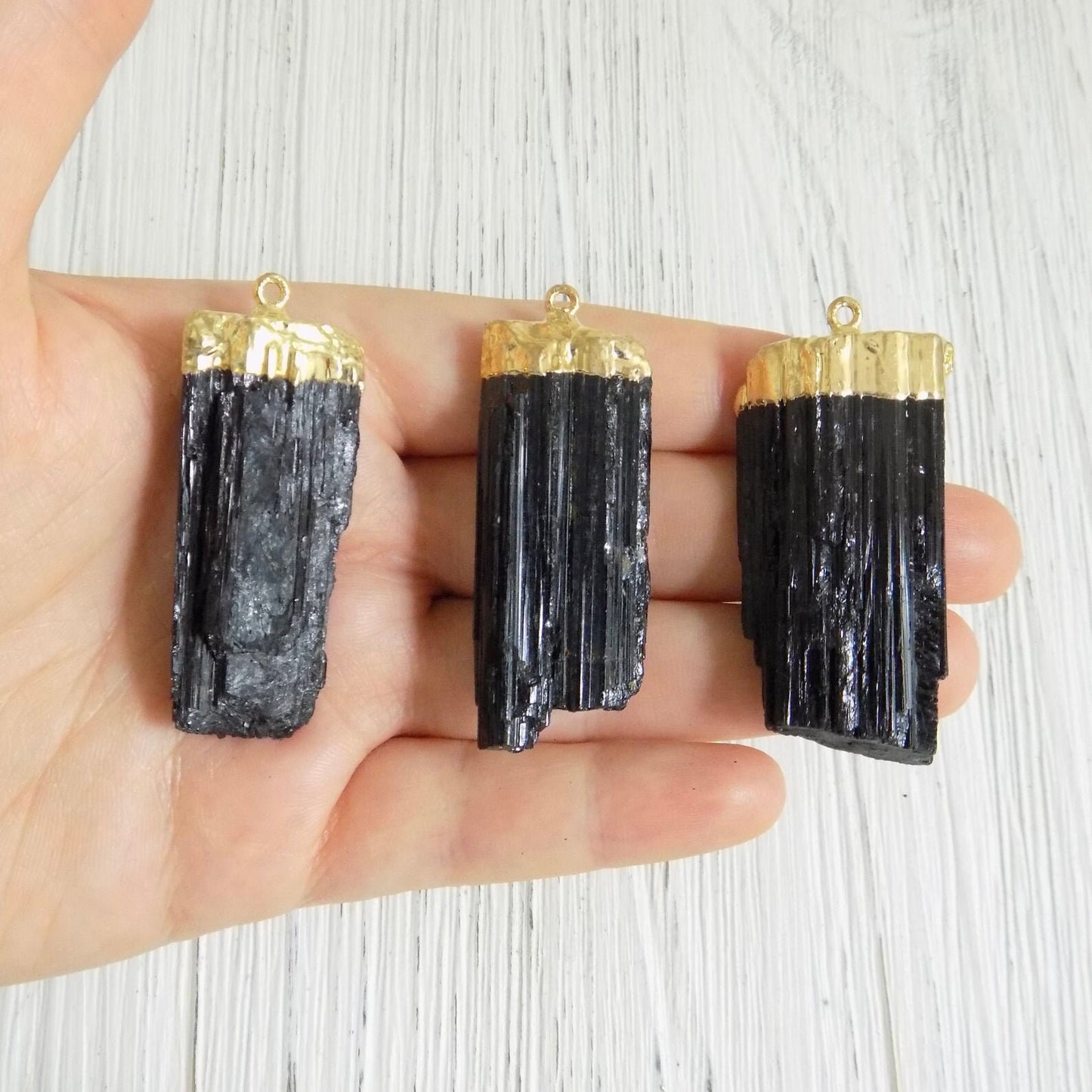 Raw Black Tourmaline Pendant Necklace Gold - Christmas Gift Women