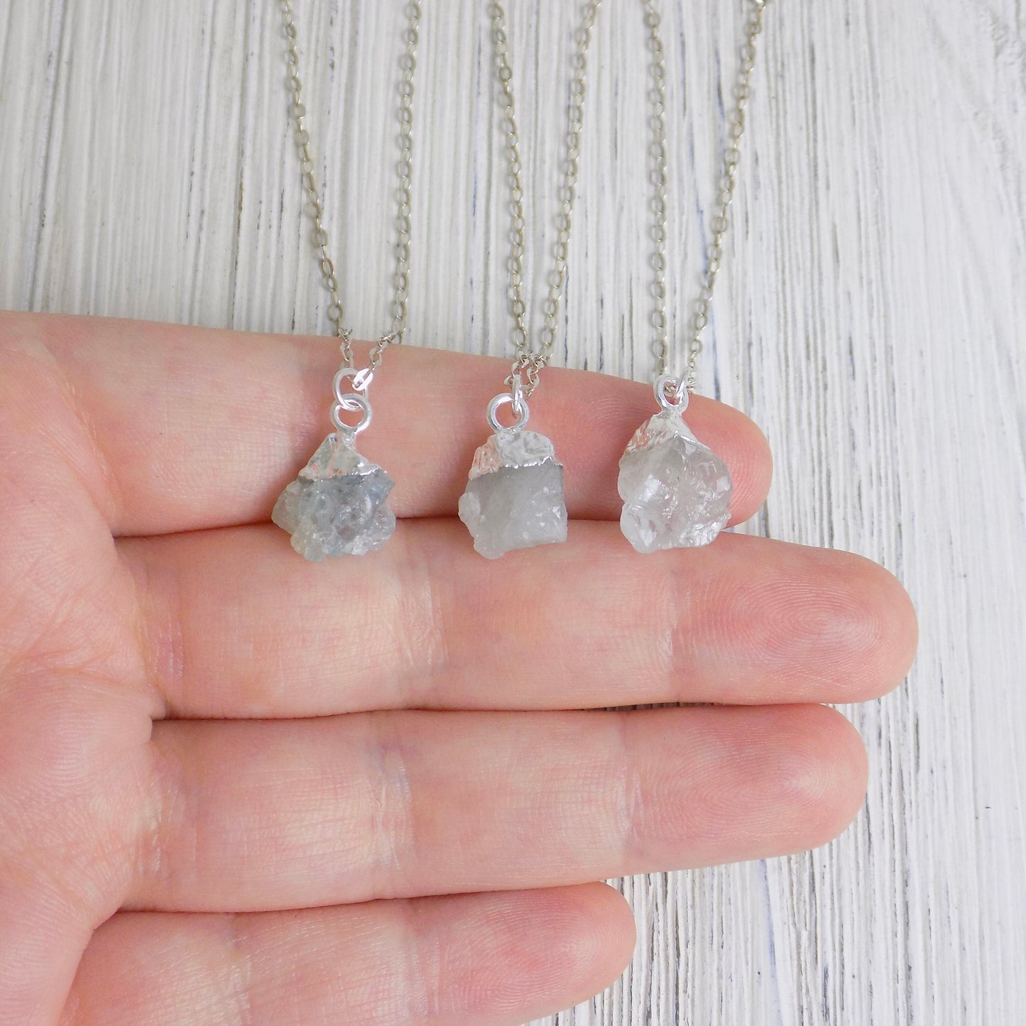 Raw Aquamarine Necklace Silver - Boho Rough Aquamarine Pendant