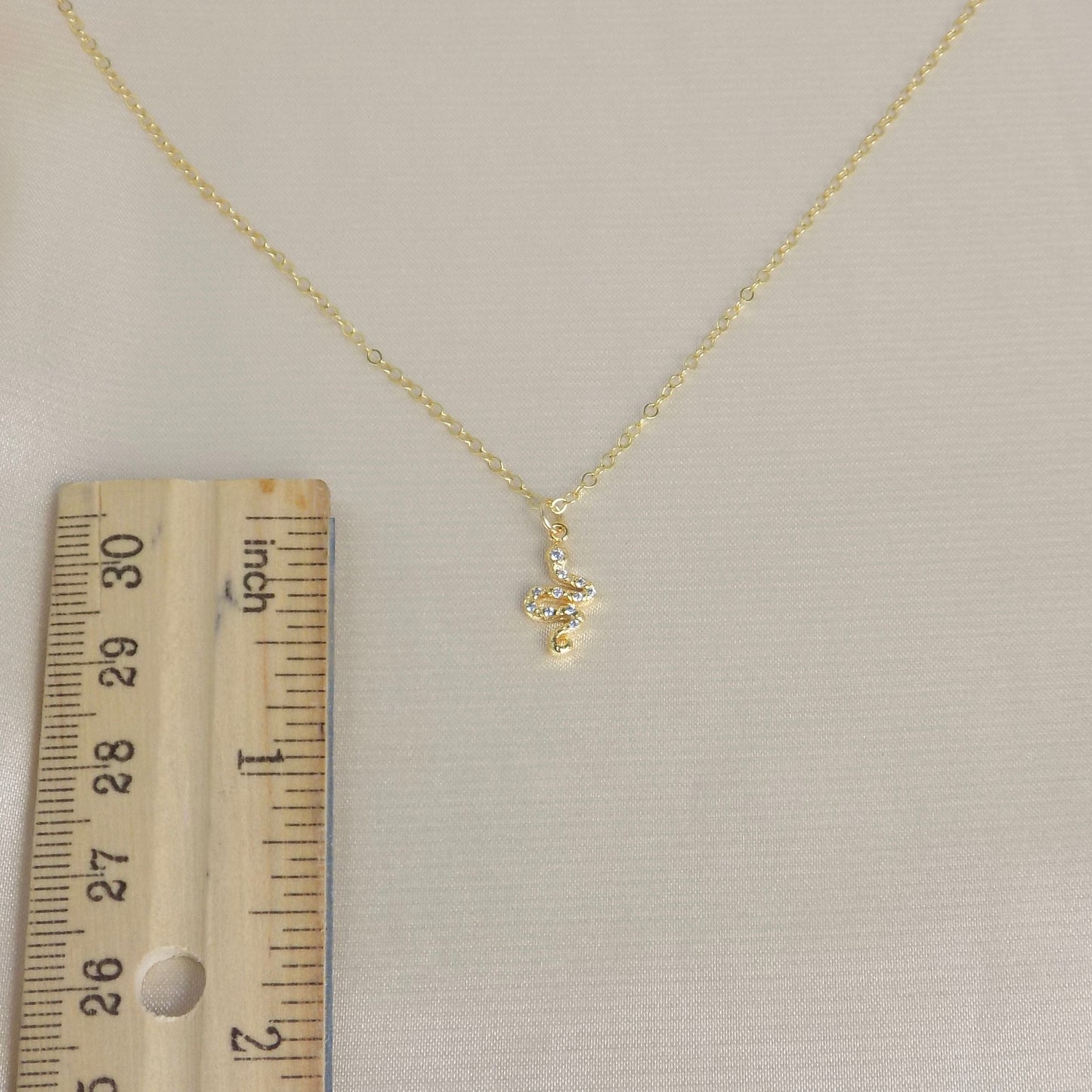 Tiny Snake Necklace Gold - Small Zircon Snake Charm Necklace