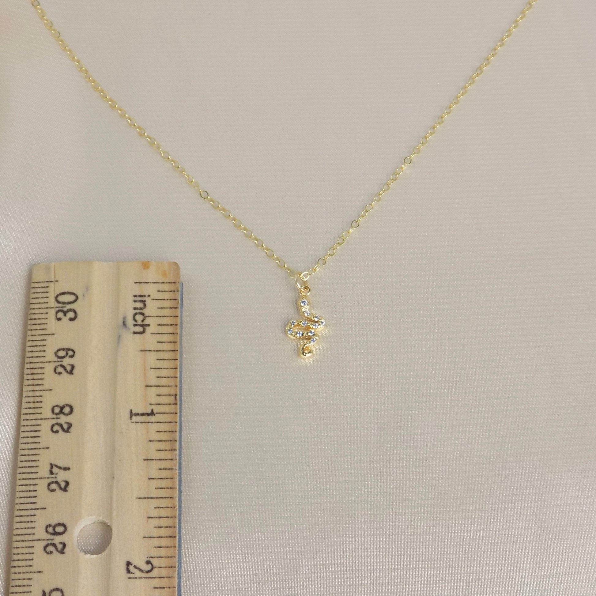 Tiny Snake Necklace Gold - Small Zircon Snake Charm Necklace