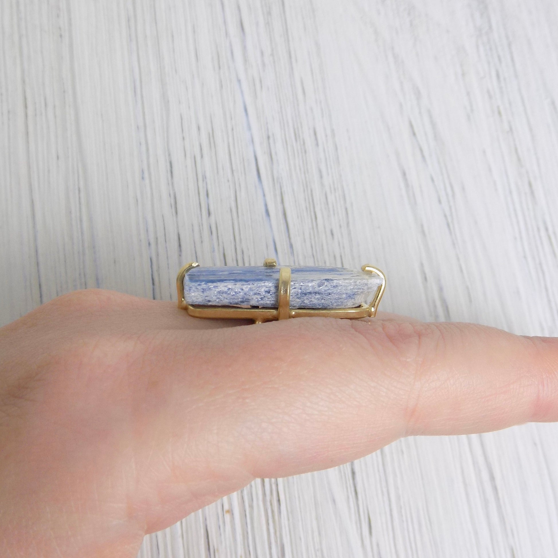 Unique Blue Kyanite Ring with Gold Plated Adjustable Band, Valentines Day Gift, G13-303