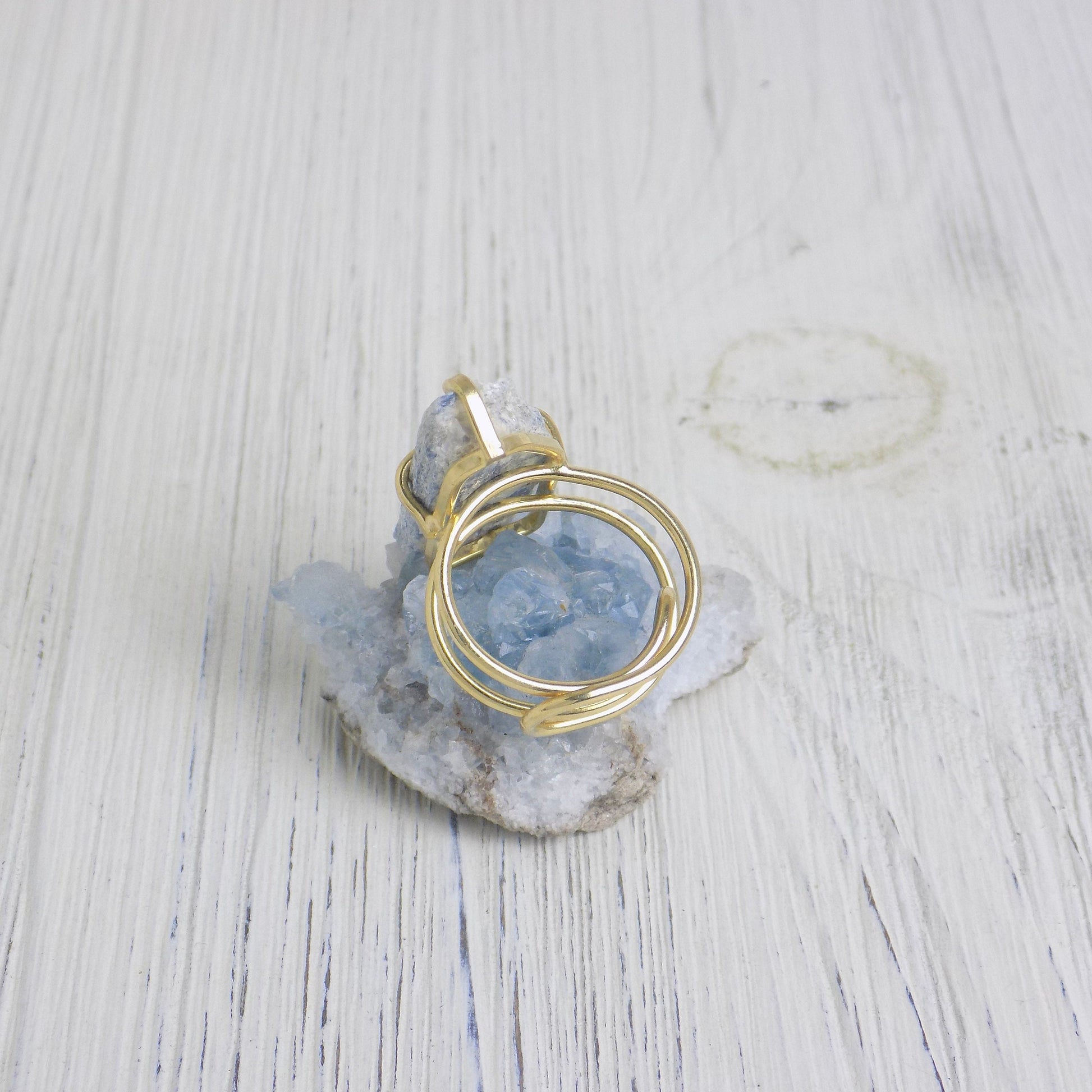 Unique Blue Kyanite Ring with Gold Plated Adjustable Band, Valentines Day Gift, G13-303