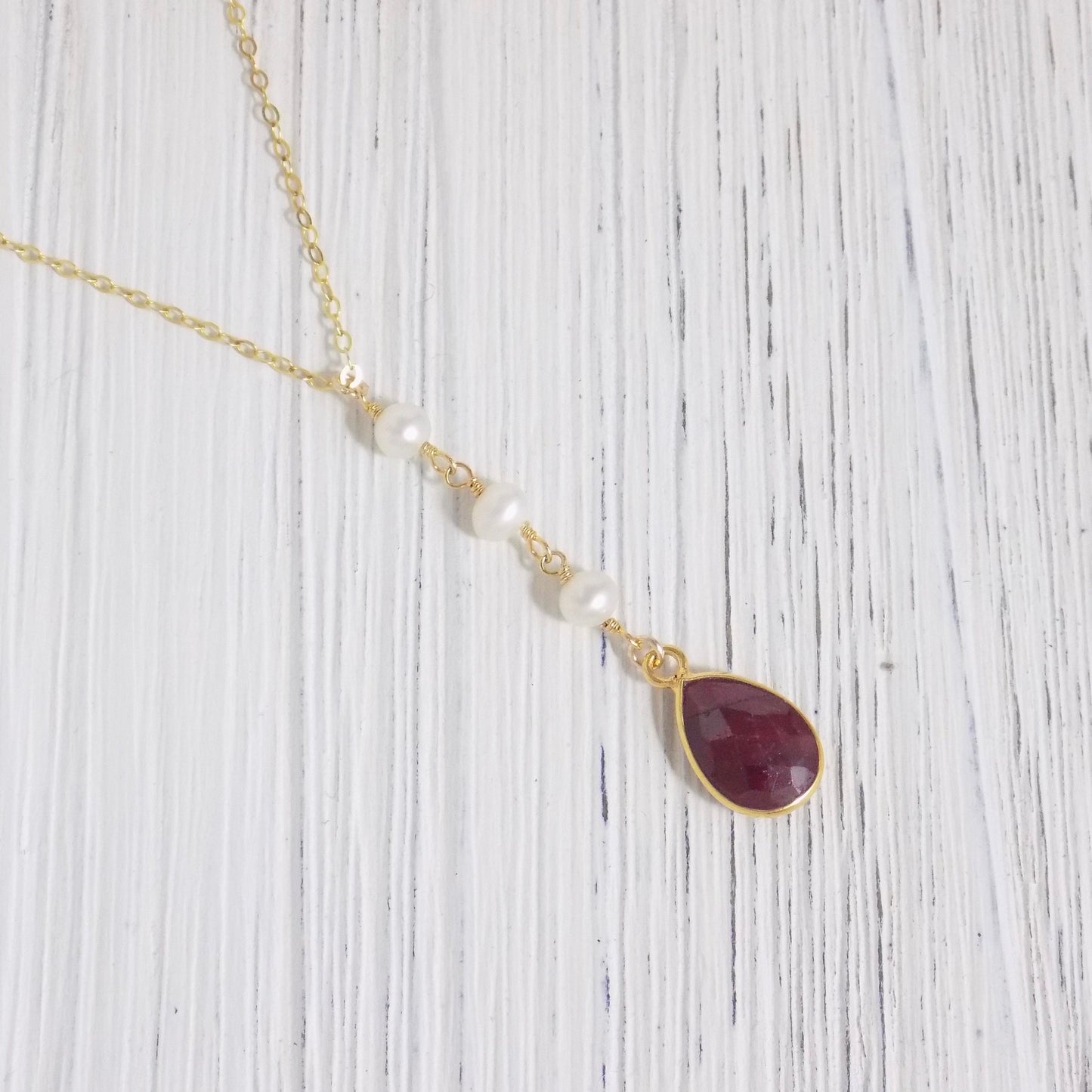 Ruby Necklace - Pearl Y Necklace
