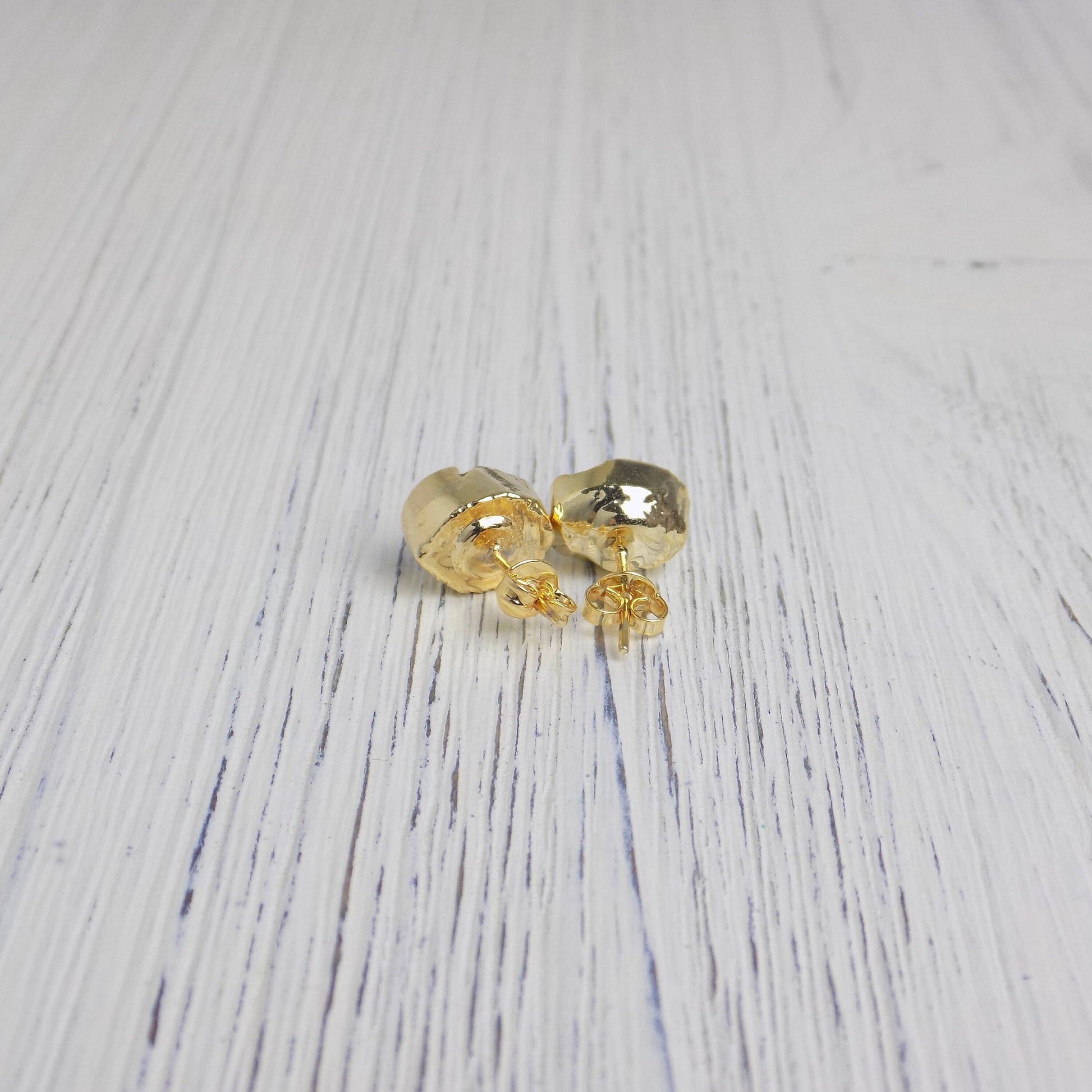 Brown Geode Earrings Studs Gold Dipped Natural Gemstone, Gifts For Mom, G14-135