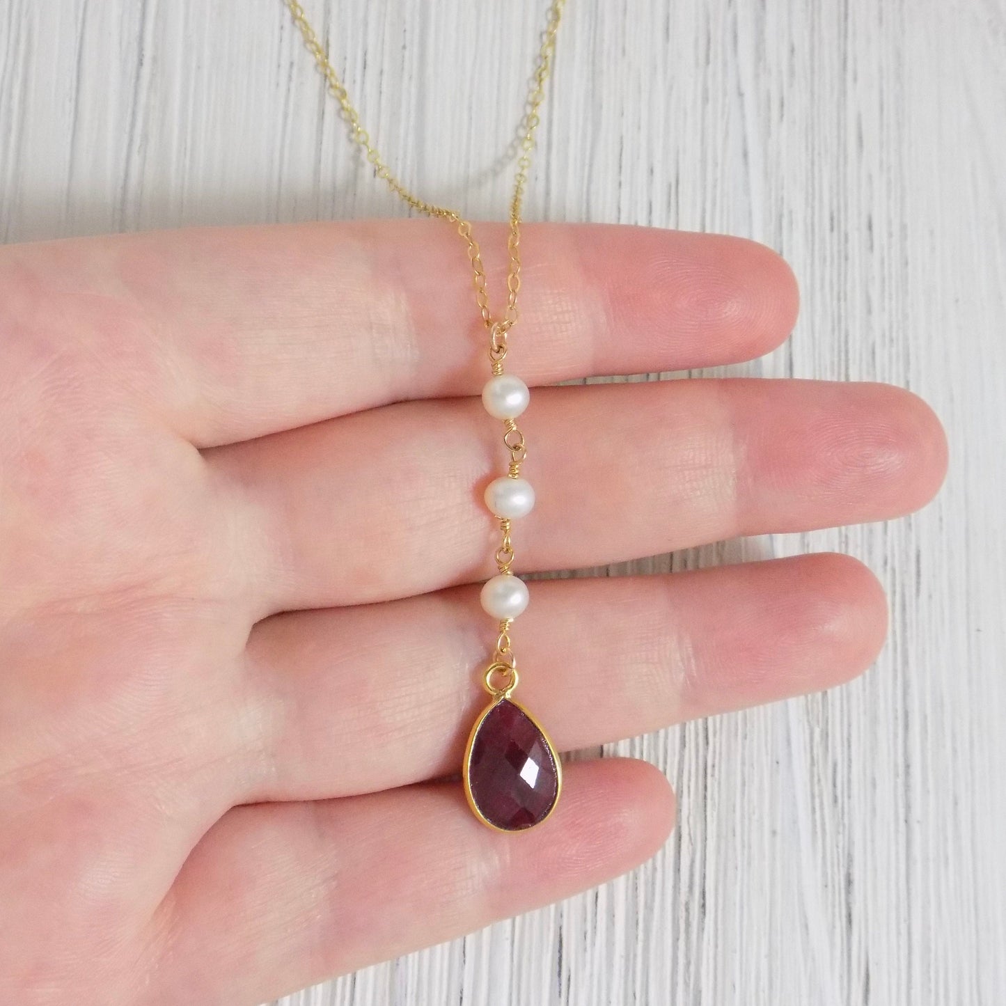Ruby Necklace - Pearl Y Necklace