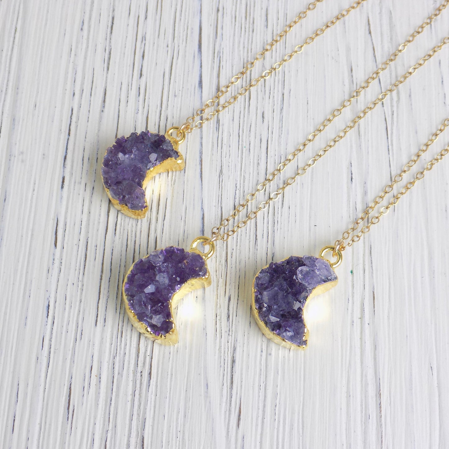 Amethyst Moon Necklace Gold, Crescent Moon, Purple Druzy Pendant Small, Christmas Gifts For Her, R14-02