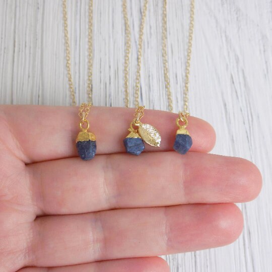 Tiny Raw Sapphire Necklace, Personalized Sapphire Necklace Gold Fill, September Birthstone Necklace, Genuine Sapphire, Birthday Gift, M5-610