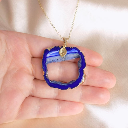 Unique Geode Necklace Gold, Navy Blue Crystal Pendant, Christmas Gift Women, G14-777