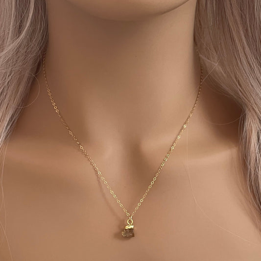 Tiny Citrine Crystal Necklace, November Birthstone, Dainty Gold Gemstone Layer, Raw Citrine Pendant, Gift For Mom, M6-125