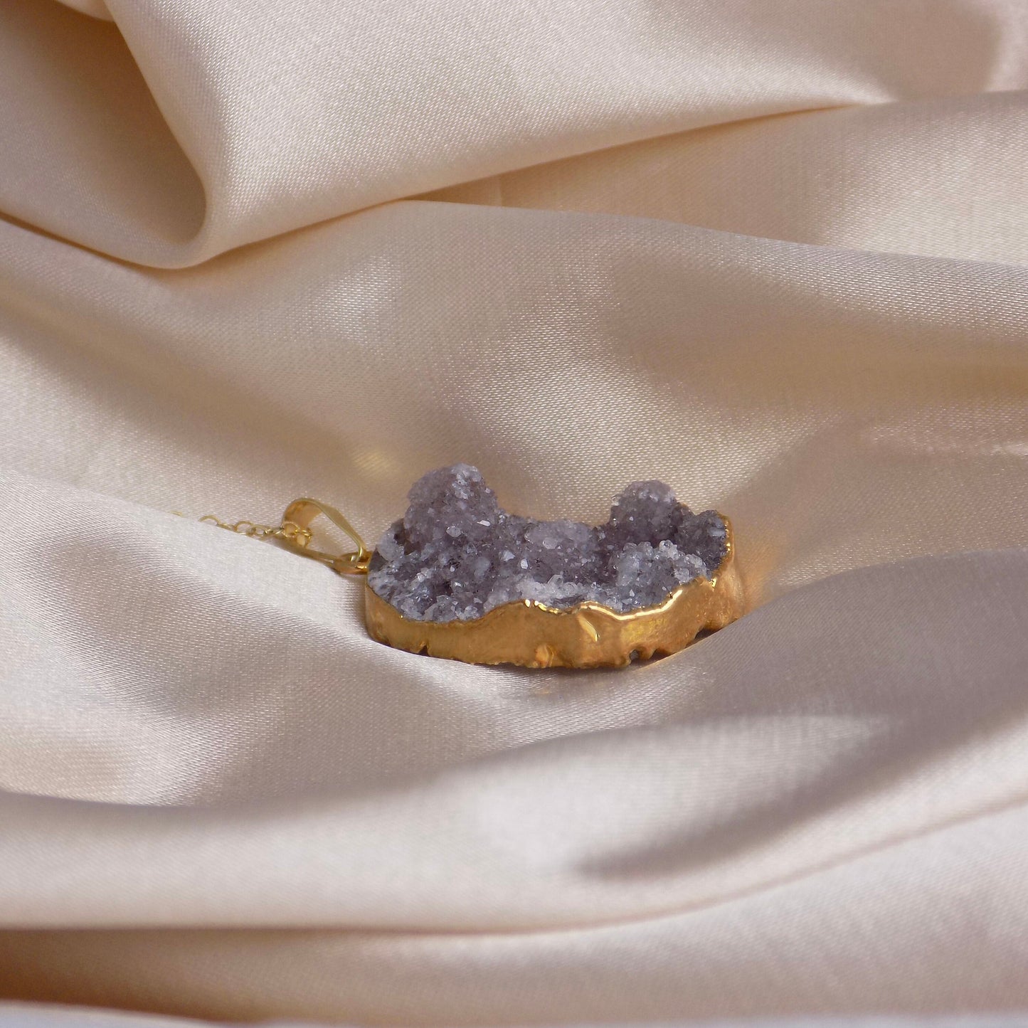 Natural Drusy Gemstone Necklace Gold Dipped Sparkly Druzy Crystal, Gifts For Mom, G14-832