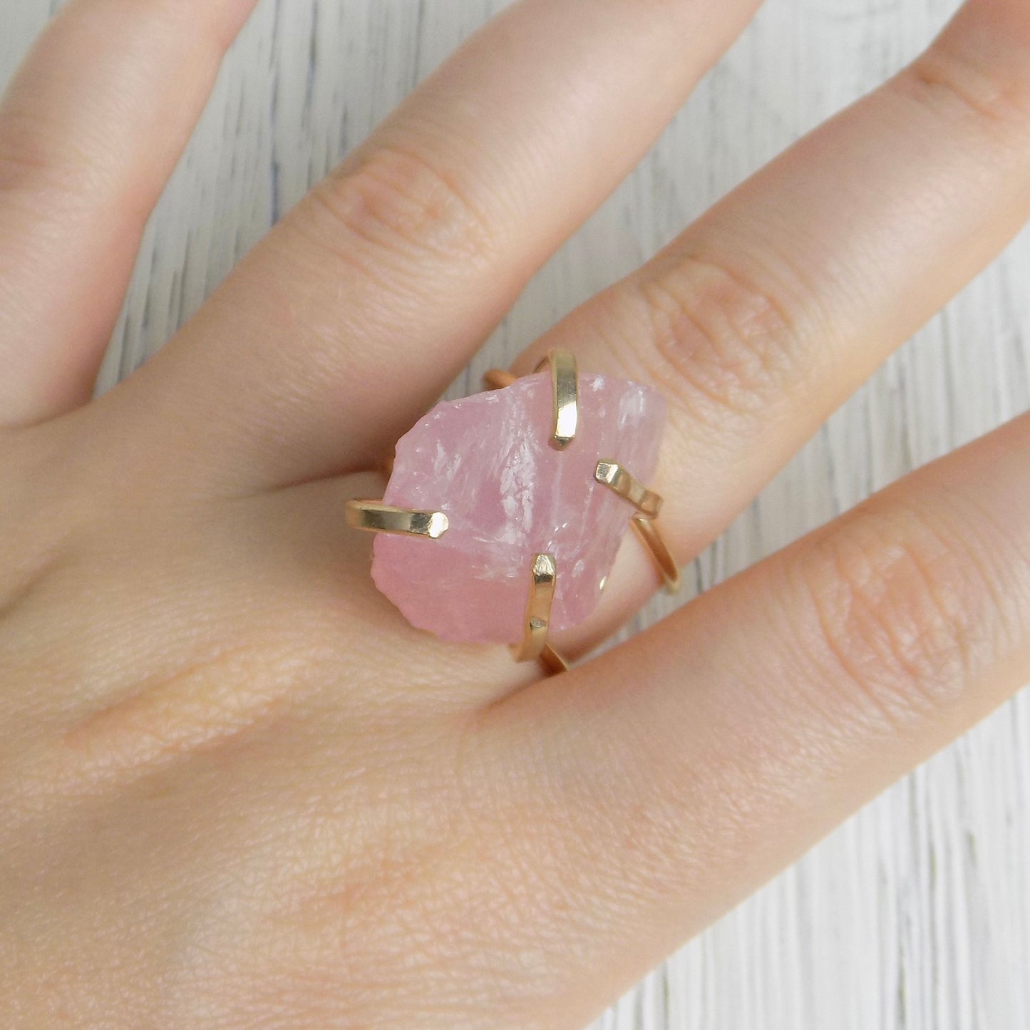 Raw Rose Quartz Ring, Raw Stone Ring Adjustable, Gift For Mom, Heart Chakra Crystal Ring, G14-231