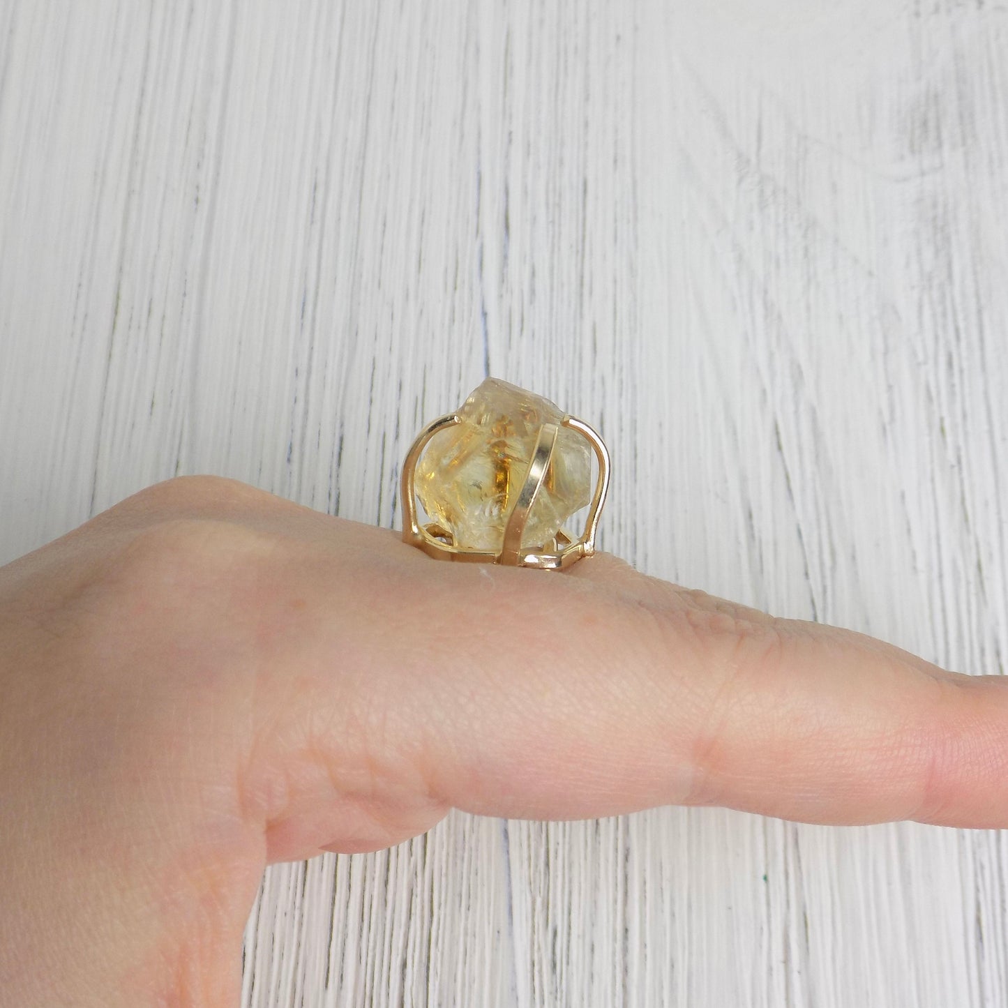 Citrine Ring - Raw Citrine Ring Gold Plated Adjustable Band
