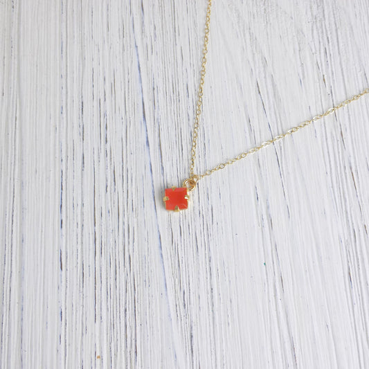 Tiny Carnelian Necklace, Orange Crystal Charm Necklace Layering, 14K Gold Filled Chain, Gift For Wife, M6-30