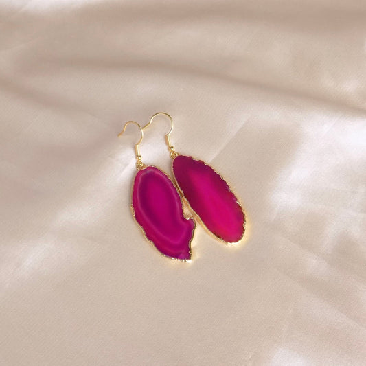 Unique Pink Agate Slice Earrings Gold, Geode Gemstone Earrings Dangle, Gifts For Her, G15-132