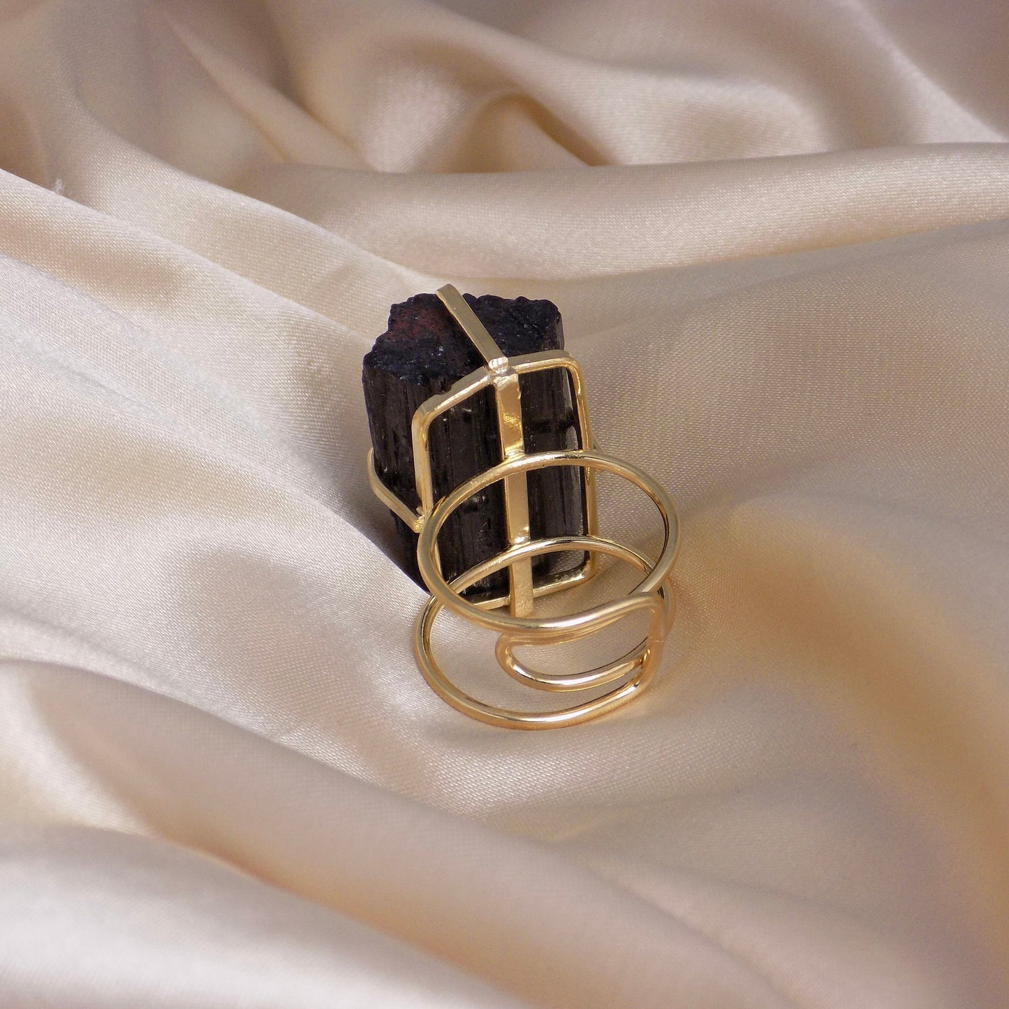 Black Tourmaline Ring - Raw Tourmaline Ring Gold