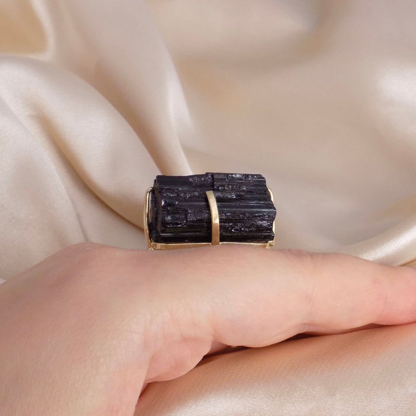 Black Tourmaline Ring - Raw Tourmaline Ring Gold