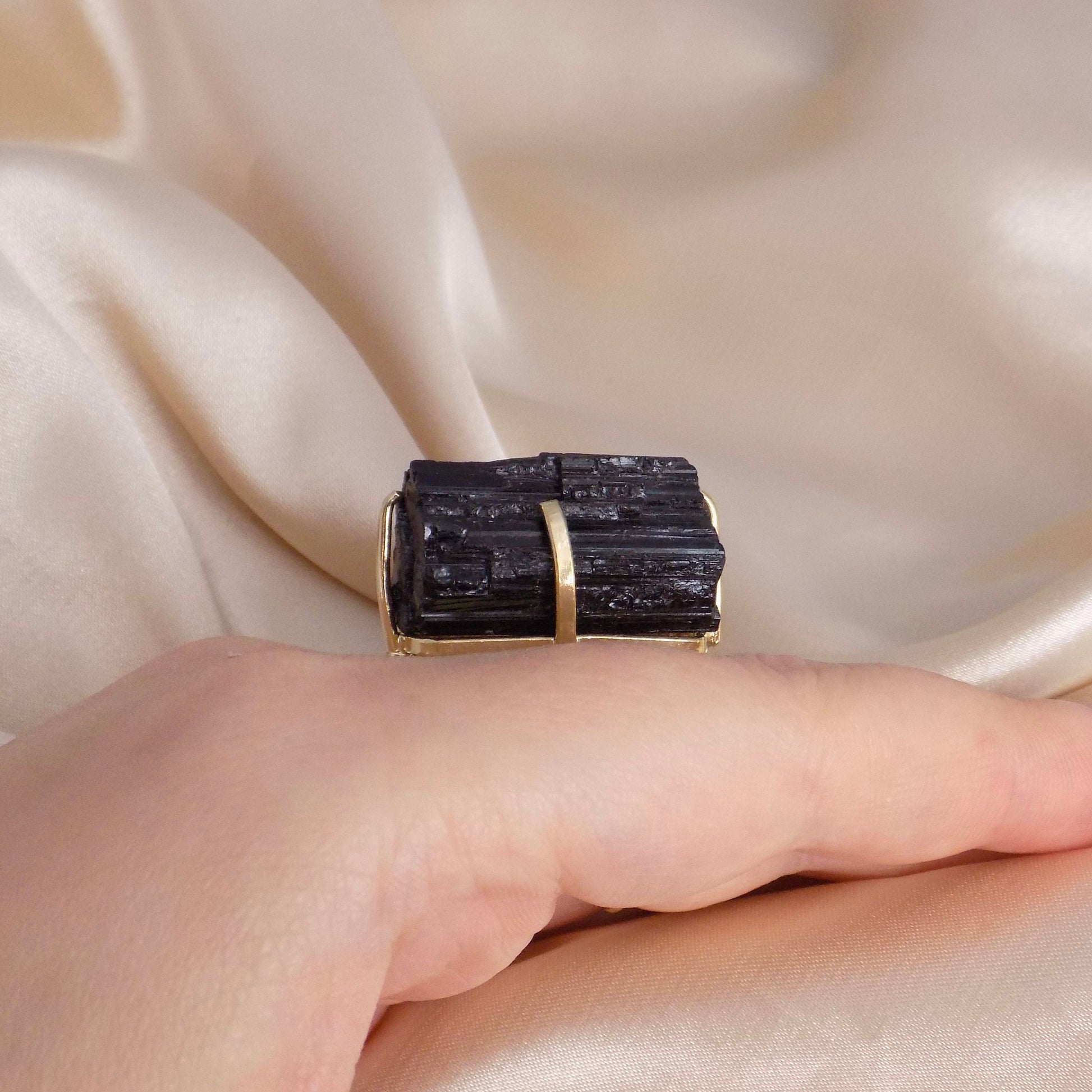 Black Tourmaline Ring - Raw Tourmaline Ring Gold