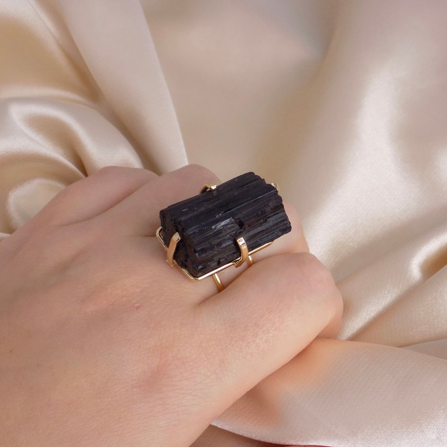 Black Tourmaline Ring - Raw Tourmaline Ring Gold