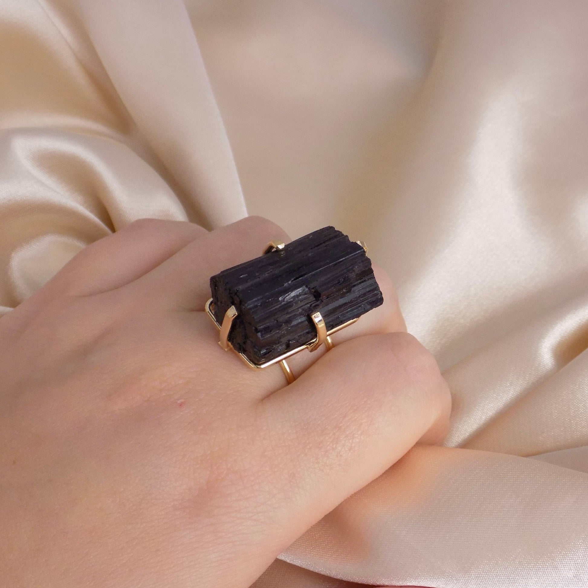 Black Tourmaline Ring - Raw Tourmaline Ring Gold