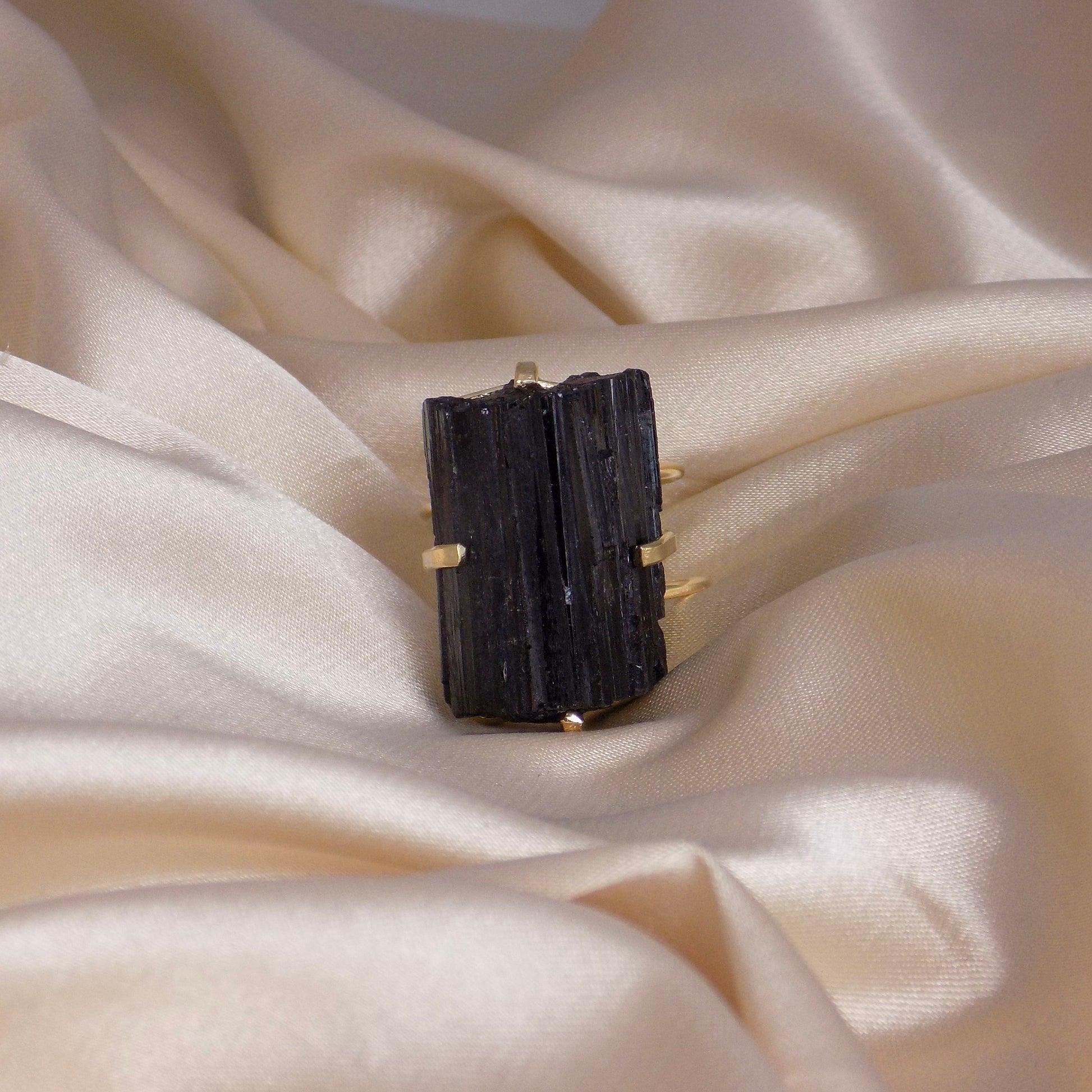 Black Tourmaline Ring - Raw Tourmaline Ring Gold