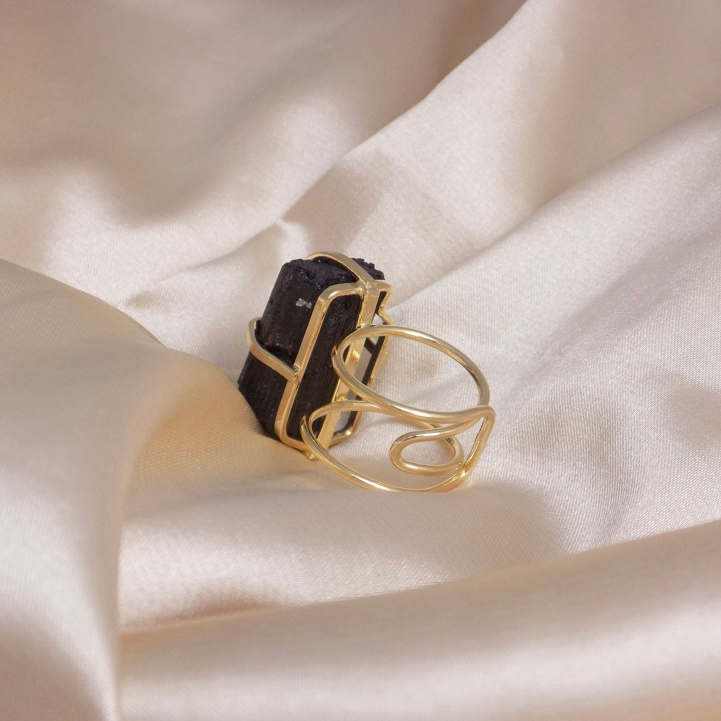 Black Tourmaline Ring - Raw Tourmaline Ring