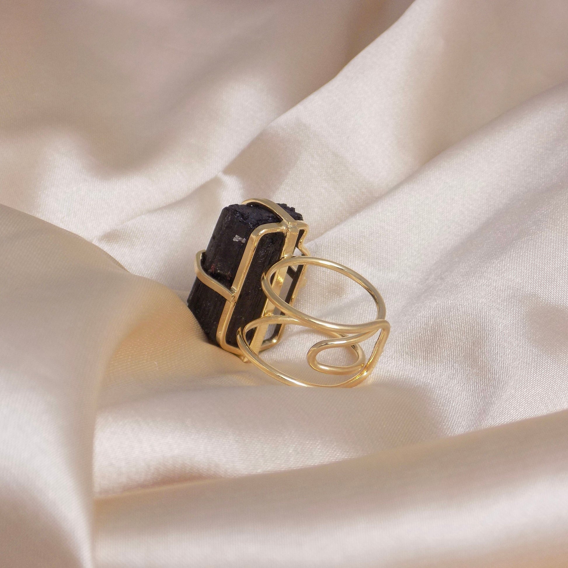 Black Tourmaline Ring - Raw Tourmaline Ring