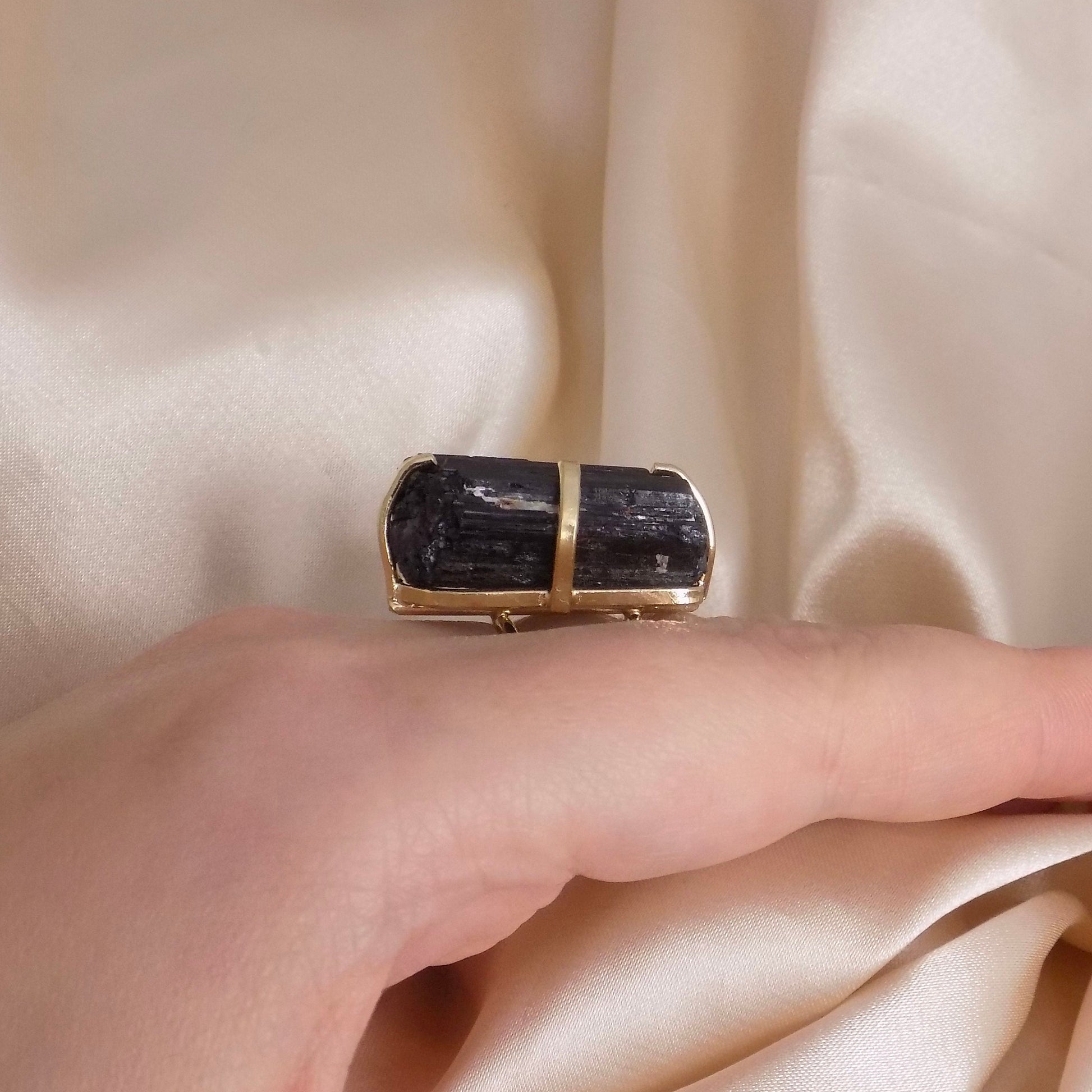 Black Tourmaline Ring - Raw Tourmaline Ring