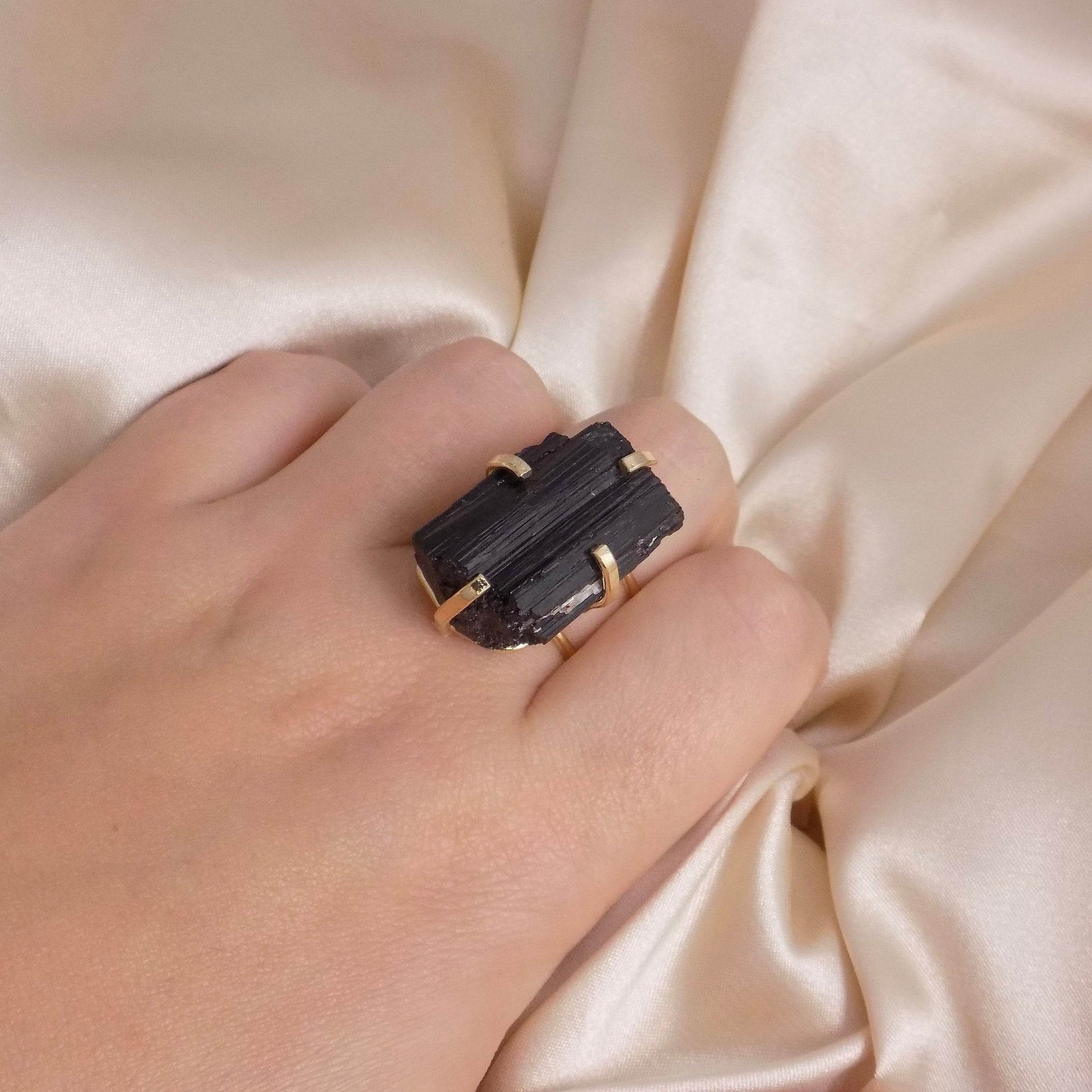 Black Tourmaline Ring - Raw Tourmaline Ring