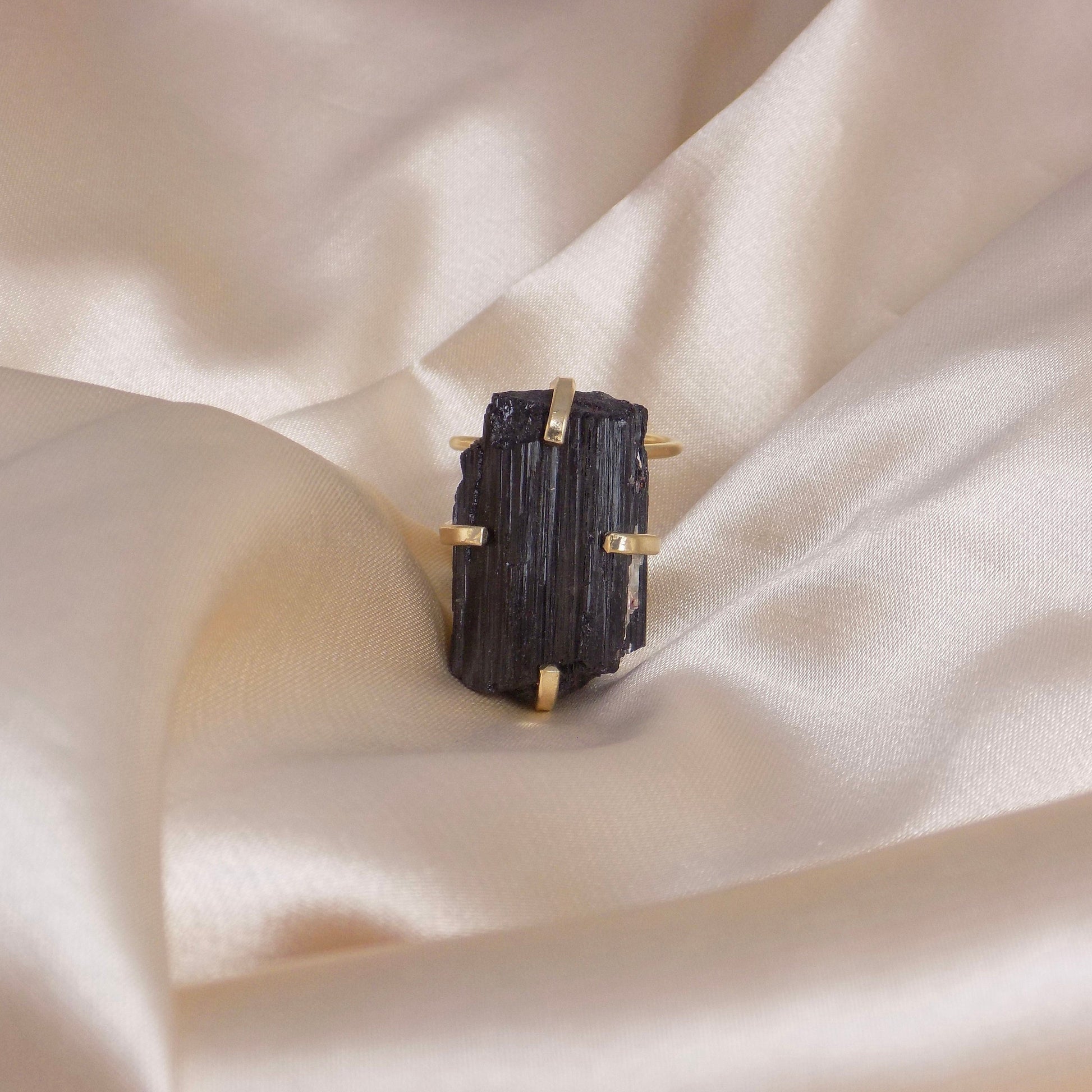 Black Tourmaline Ring - Raw Tourmaline Ring