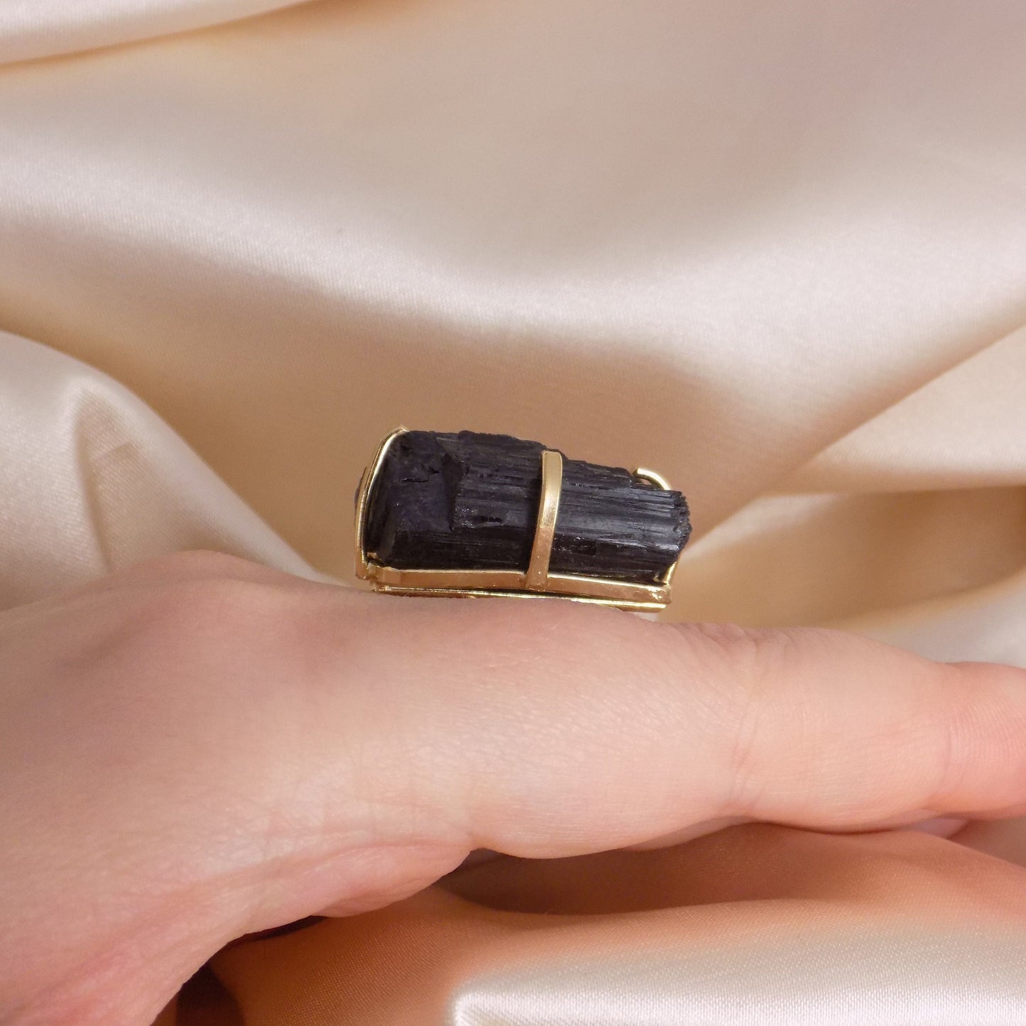 Unique Boho Crystal Ring, Black Tourmaline Ring Adjustable, Raw Black Crystal Statement Jewelry, Healing Crystal Gift, G15-205