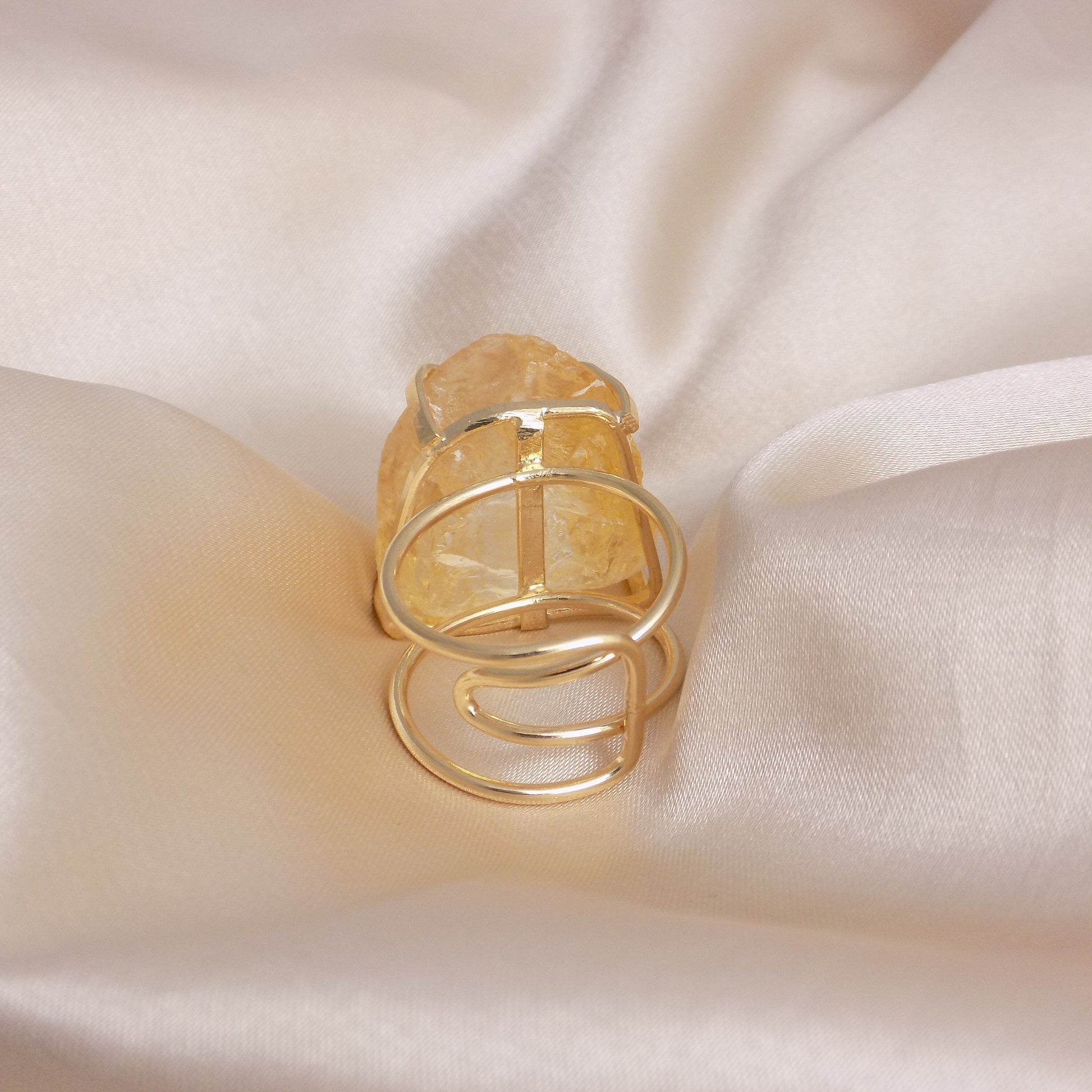 November Birthstone Natural Citrine Ring - Raw Real Citrine Crystal Rings Adjustable - G15-240