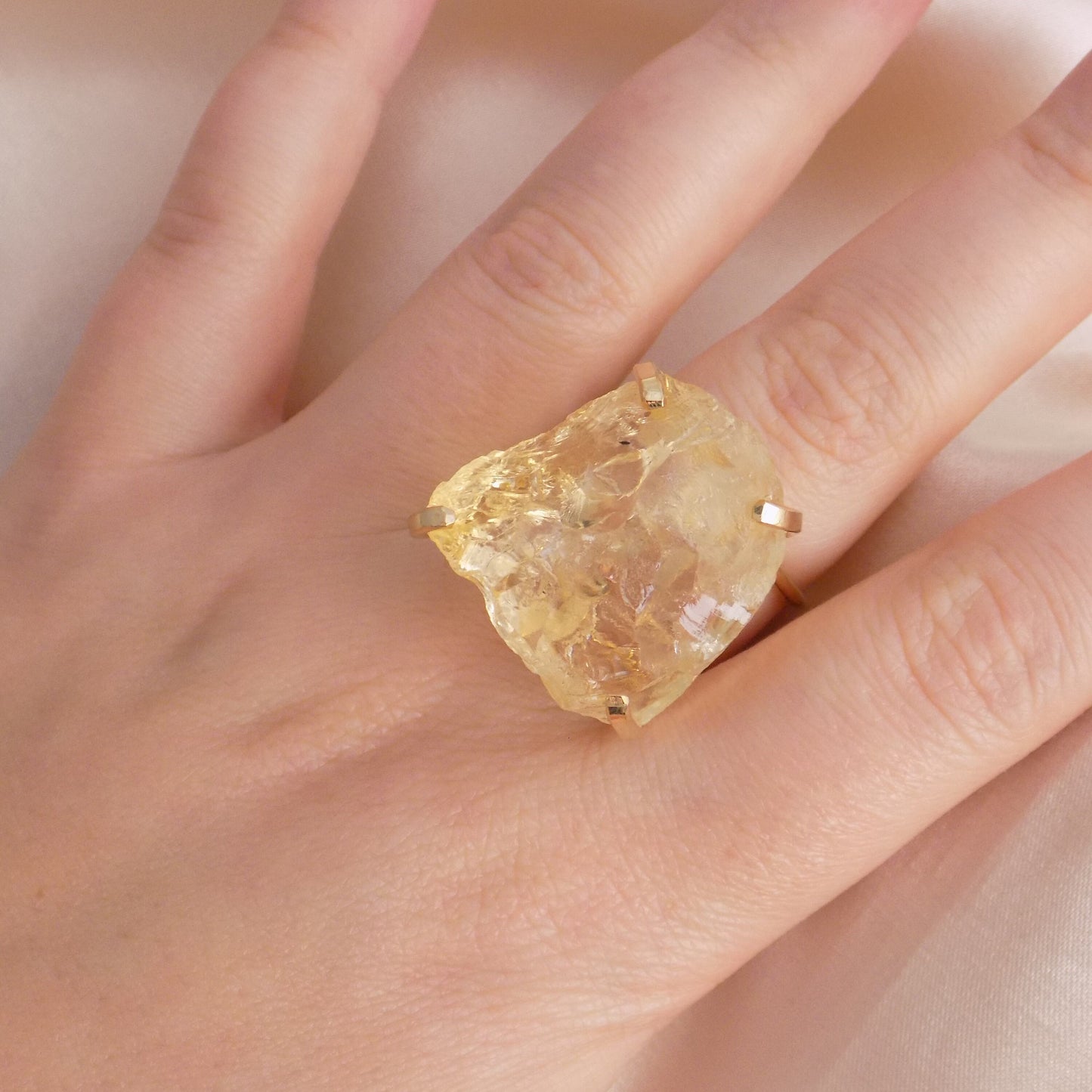 November Birthstone Natural Citrine Ring - Raw Real Citrine Crystal Rings Adjustable - G15-240