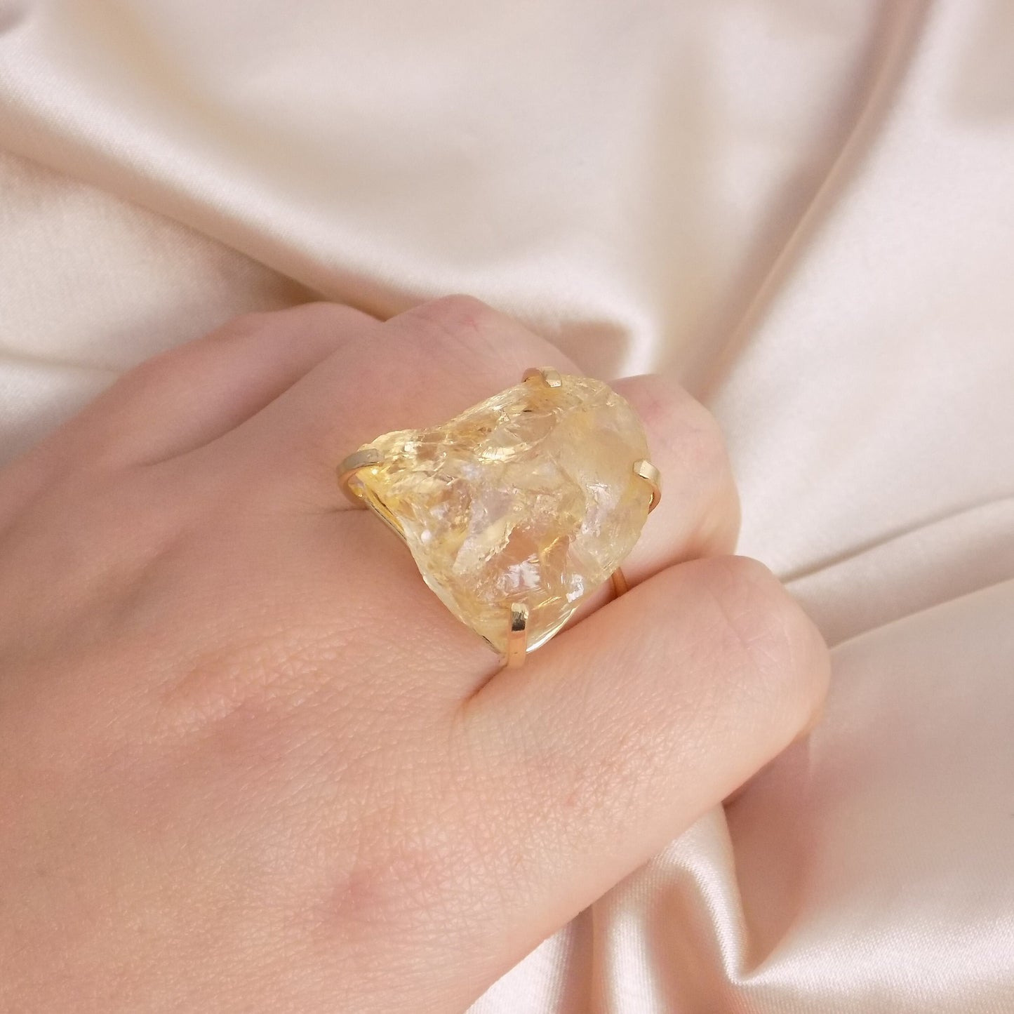 November Birthstone Natural Citrine Ring - Raw Real Citrine Crystal Rings Adjustable - G15-240