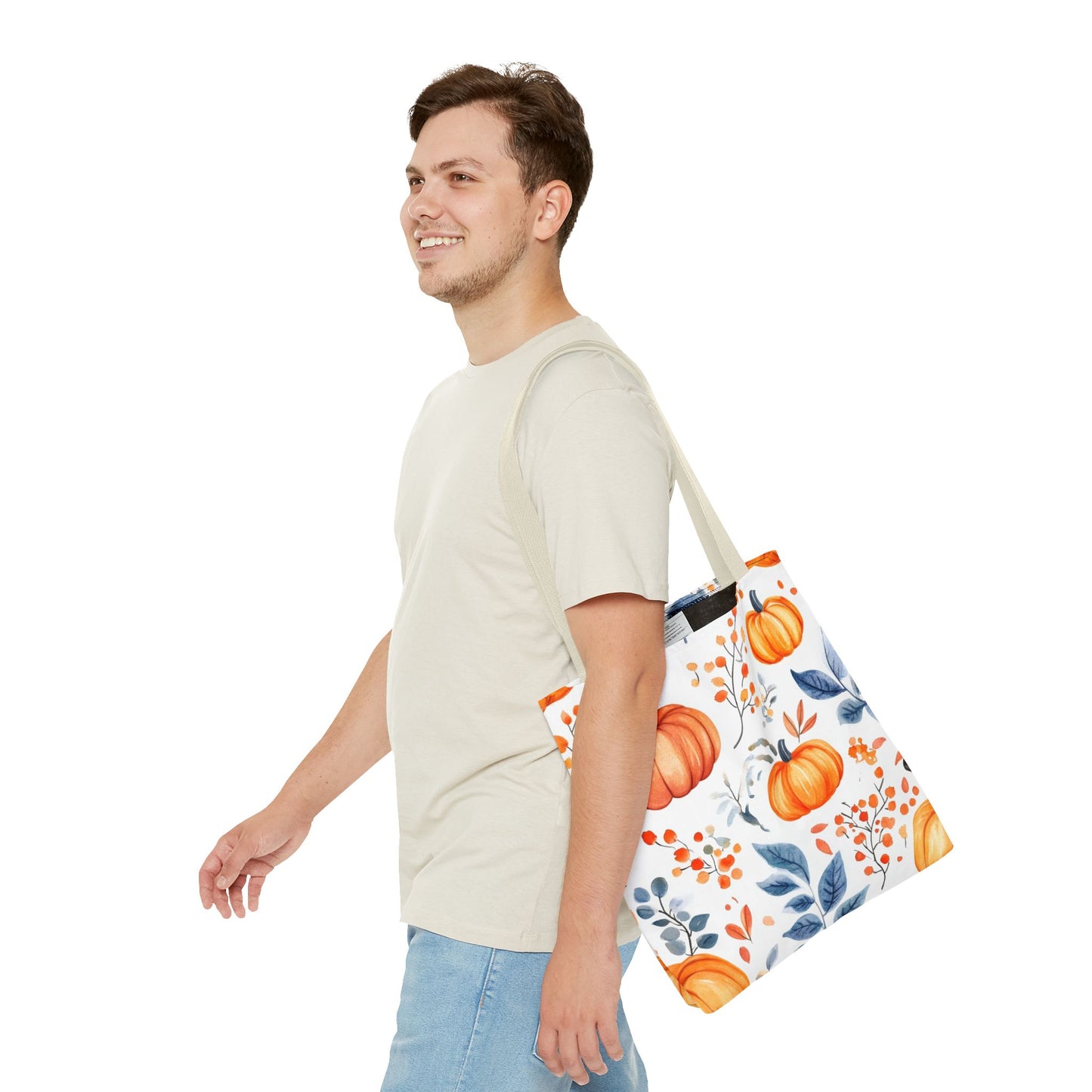 Fall Tote, Pumpkin Tote, Floral Bag, Halloween Bag, Thanksgiving Gift, Autumn Harvest Tote Bag