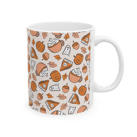 Fall-Themed Ceramic Mug, Cozy Pumpkin Spice Mug, Autumn Coffee Cup, Halloween Gift, Seasonal Drinkware