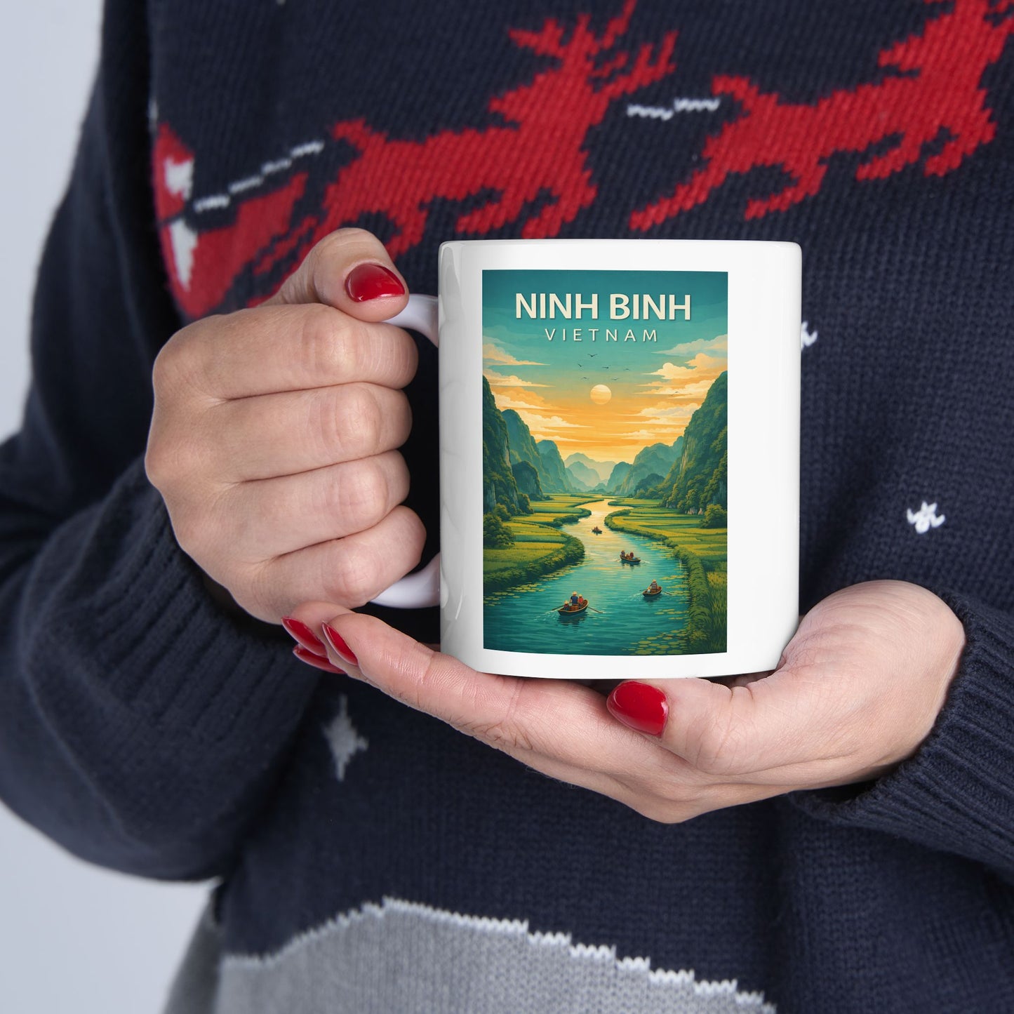 Ninh Binh Vietnam Mug, Mountain River Landscape Mug, Scenic Nature Coffee Cup