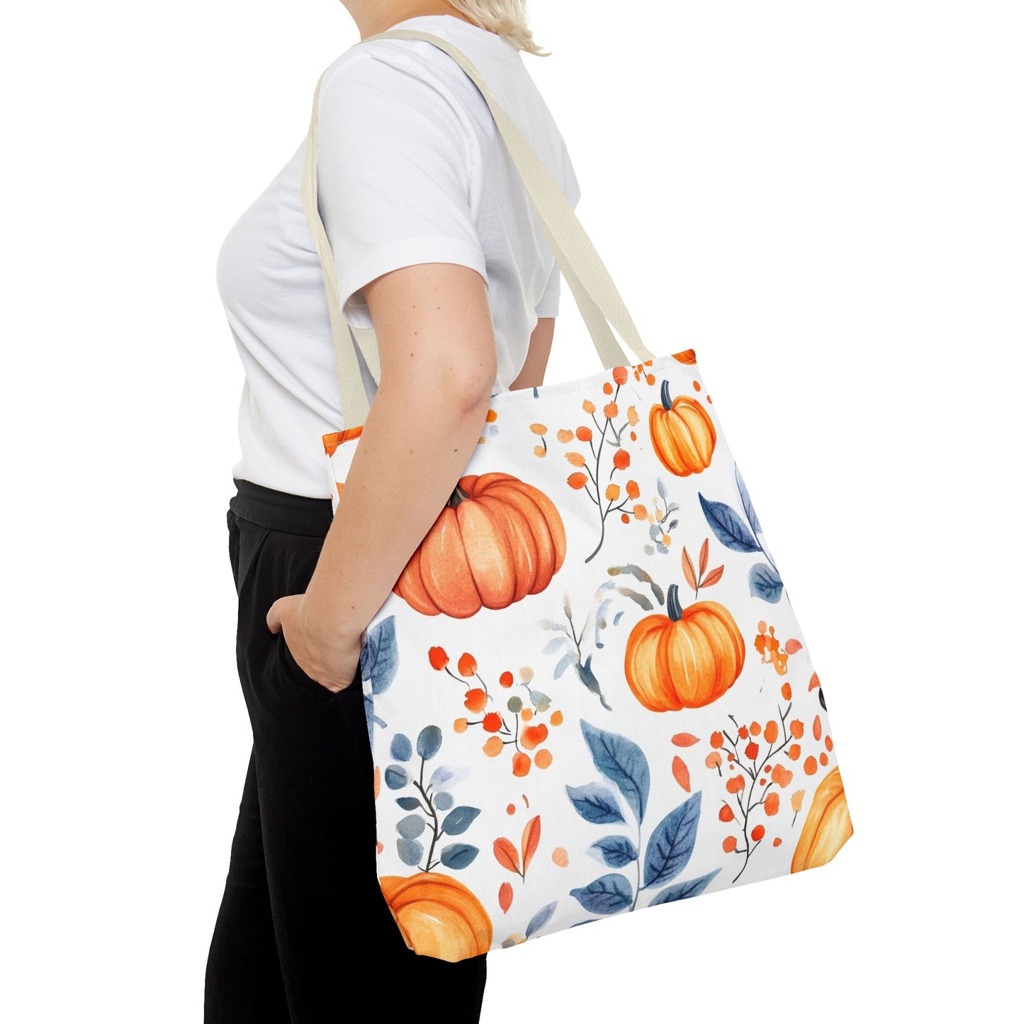 Fall Tote, Pumpkin Tote, Floral Bag, Halloween Bag, Thanksgiving Gift, Autumn Harvest Tote Bag