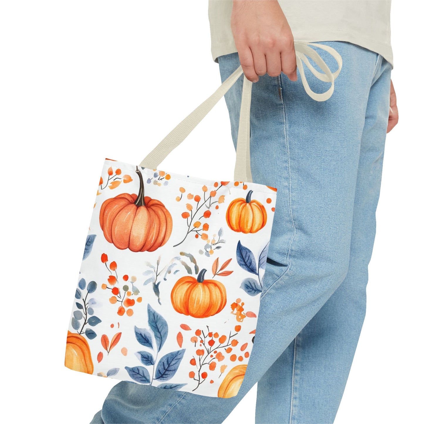 Fall Tote, Pumpkin Tote, Floral Bag, Halloween Bag, Thanksgiving Gift, Autumn Harvest Tote Bag