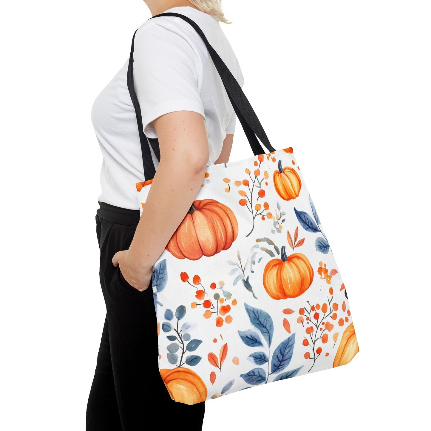 Fall Tote, Pumpkin Tote, Floral Bag, Halloween Bag, Thanksgiving Gift, Autumn Harvest Tote Bag