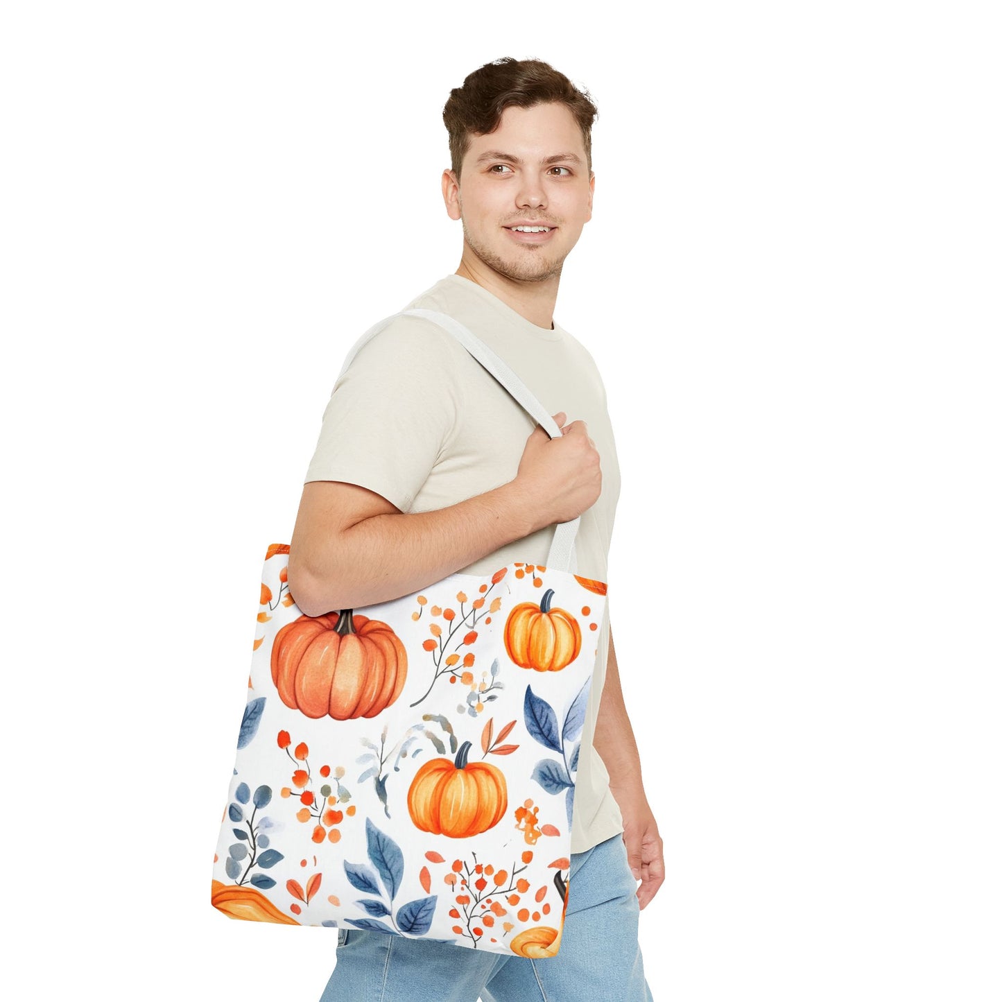 Fall Tote, Pumpkin Tote, Floral Bag, Halloween Bag, Thanksgiving Gift, Autumn Harvest Tote Bag