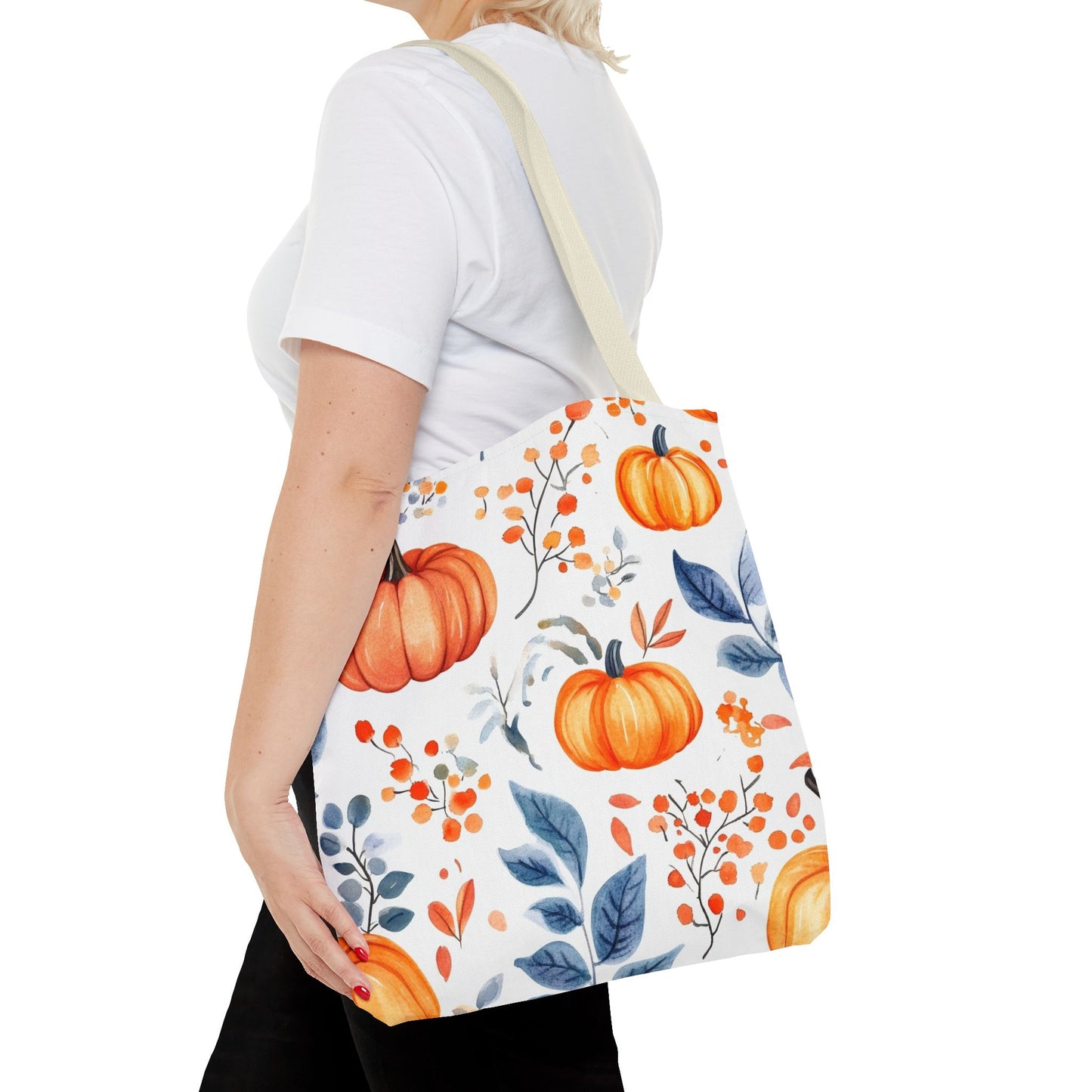 Fall Tote, Pumpkin Tote, Floral Bag, Halloween Bag, Thanksgiving Gift, Autumn Harvest Tote Bag