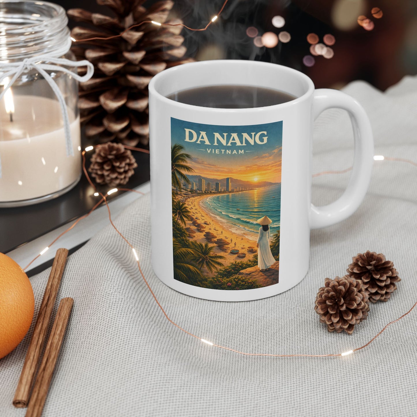 Da Nang Vietnam Mug, Tropical Beach Sunset Mug, Palm Trees, Ocean Waves