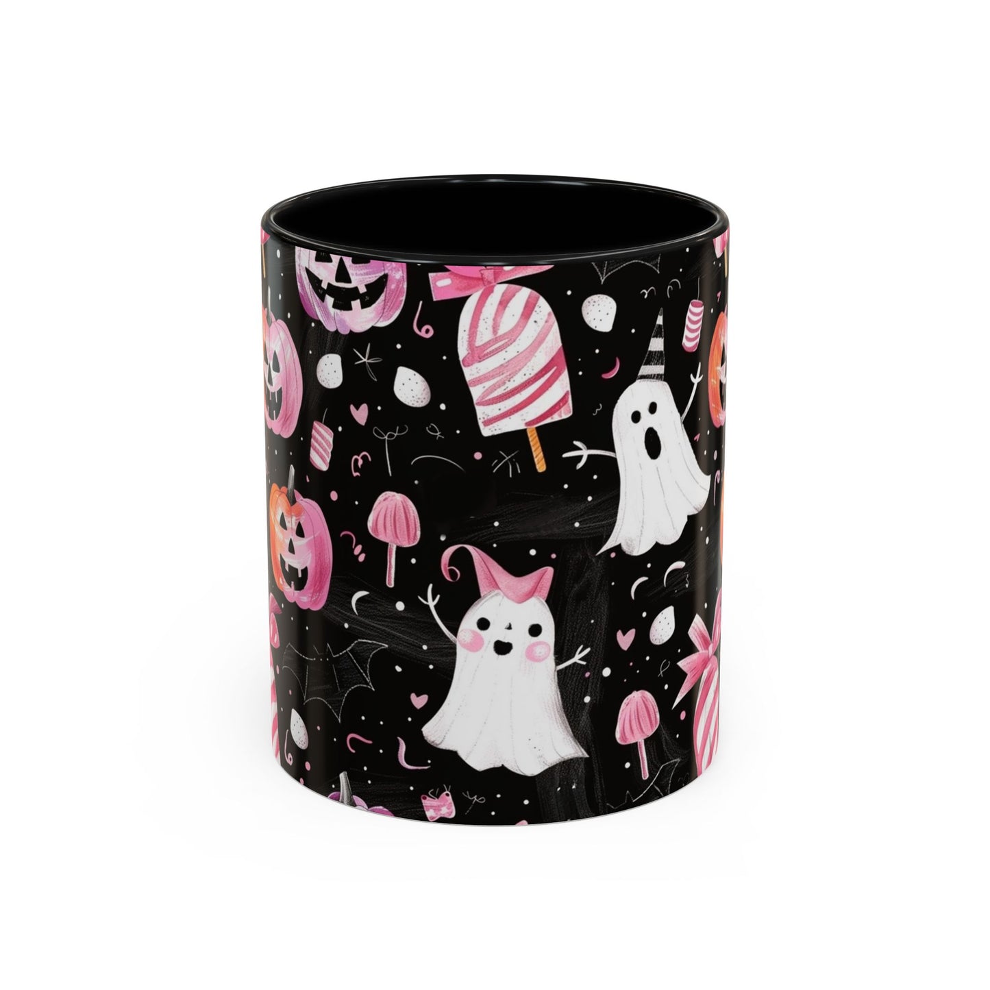 Halloween Ghosts Accent Coffee Mug, Cute Pumpkin Mug, Spooky Coffee Cup, Ghost & Candy Drinkware, Fall Decor Gift